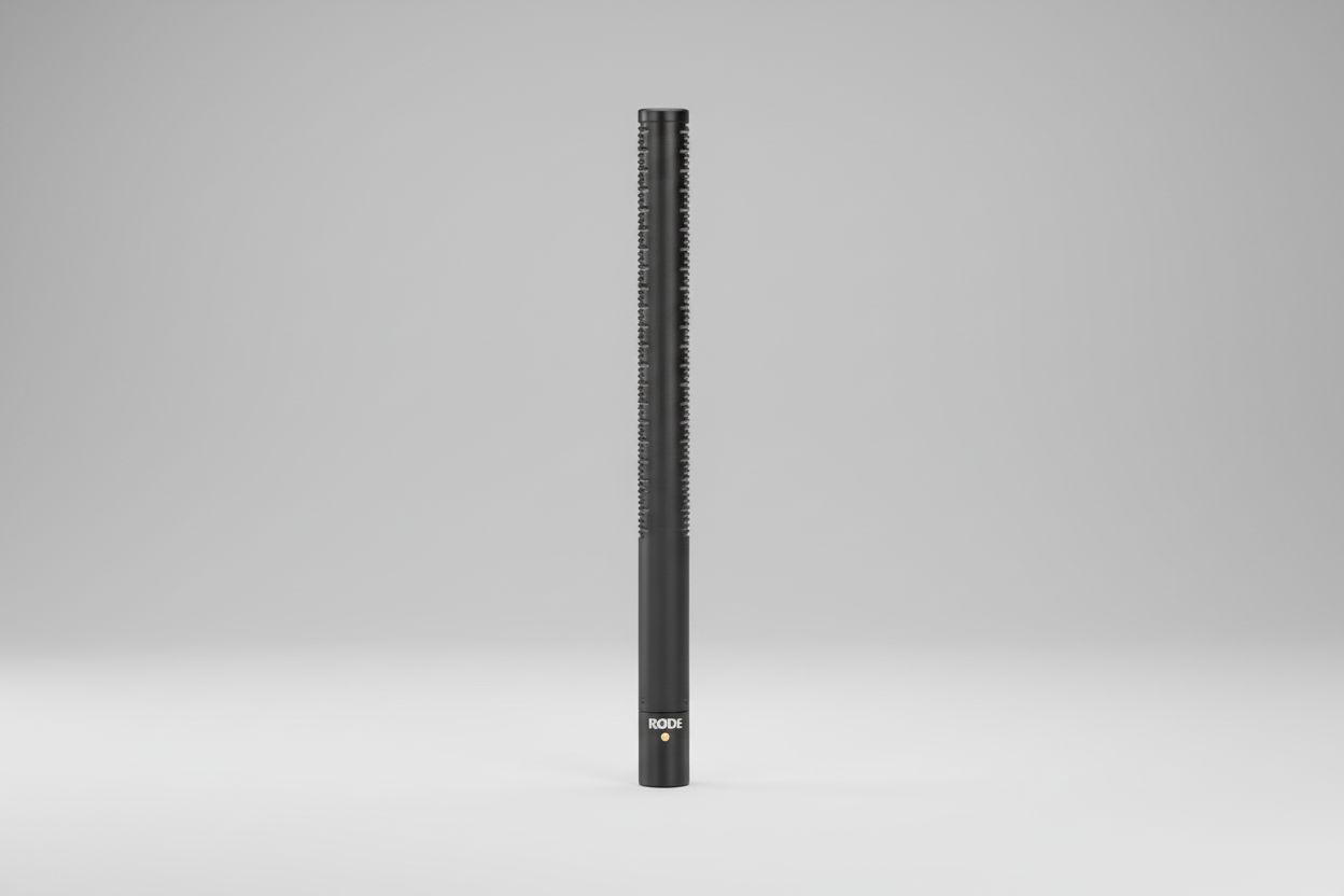 RODE precision super-cardioid shotgun mic Black – front view with matte black aluminium body