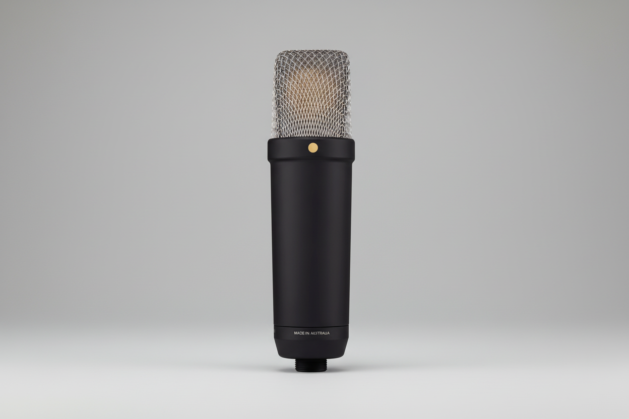 RODE NT1 Gen 5 nickel large-diaphragm condenser microphone front view with satin nickel finish