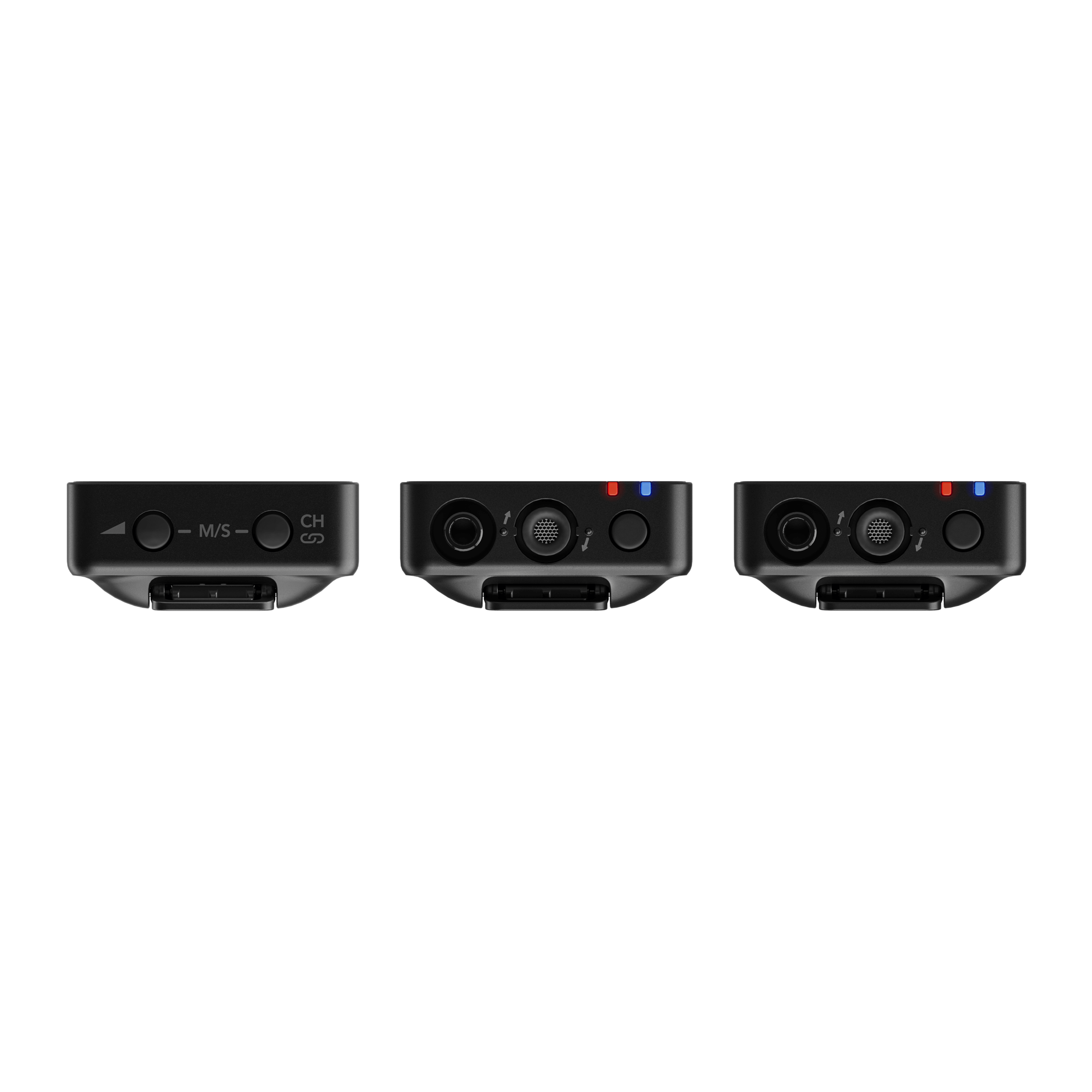 RODE Wireless PRO transmitter and receiver rear showing USB-C ports and clip attachmentproduction