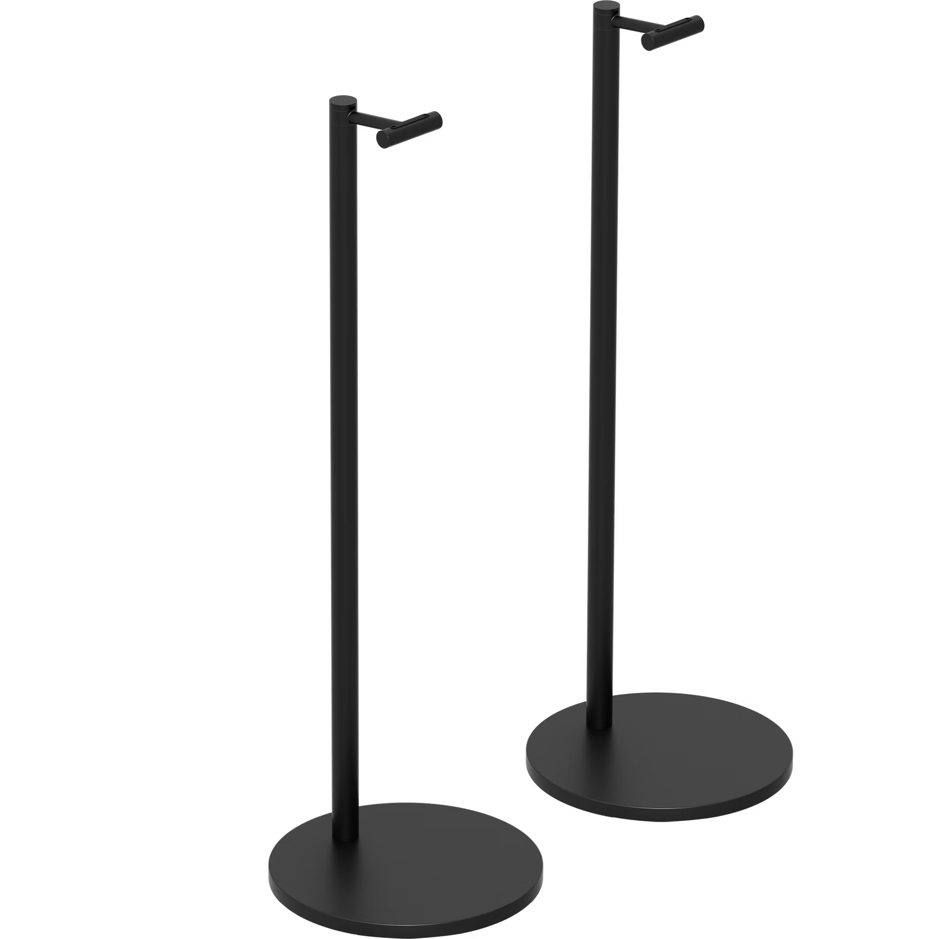 Sonos Era 300 black stand pair side by side — matched bold floorstands for stereo spatial audio placement