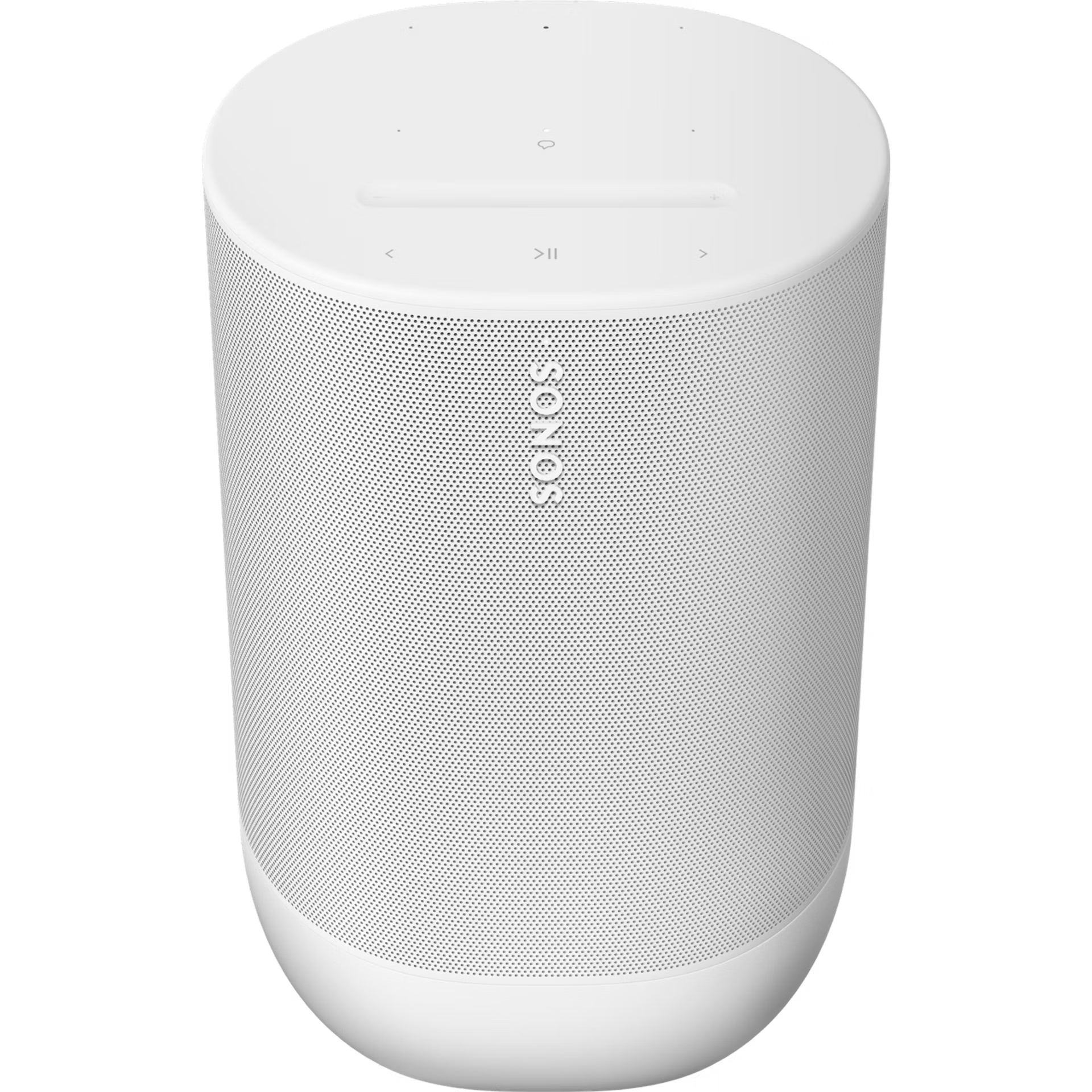 Top-down view of Sonos Move 2 White showing touch playback controls and volume buttons