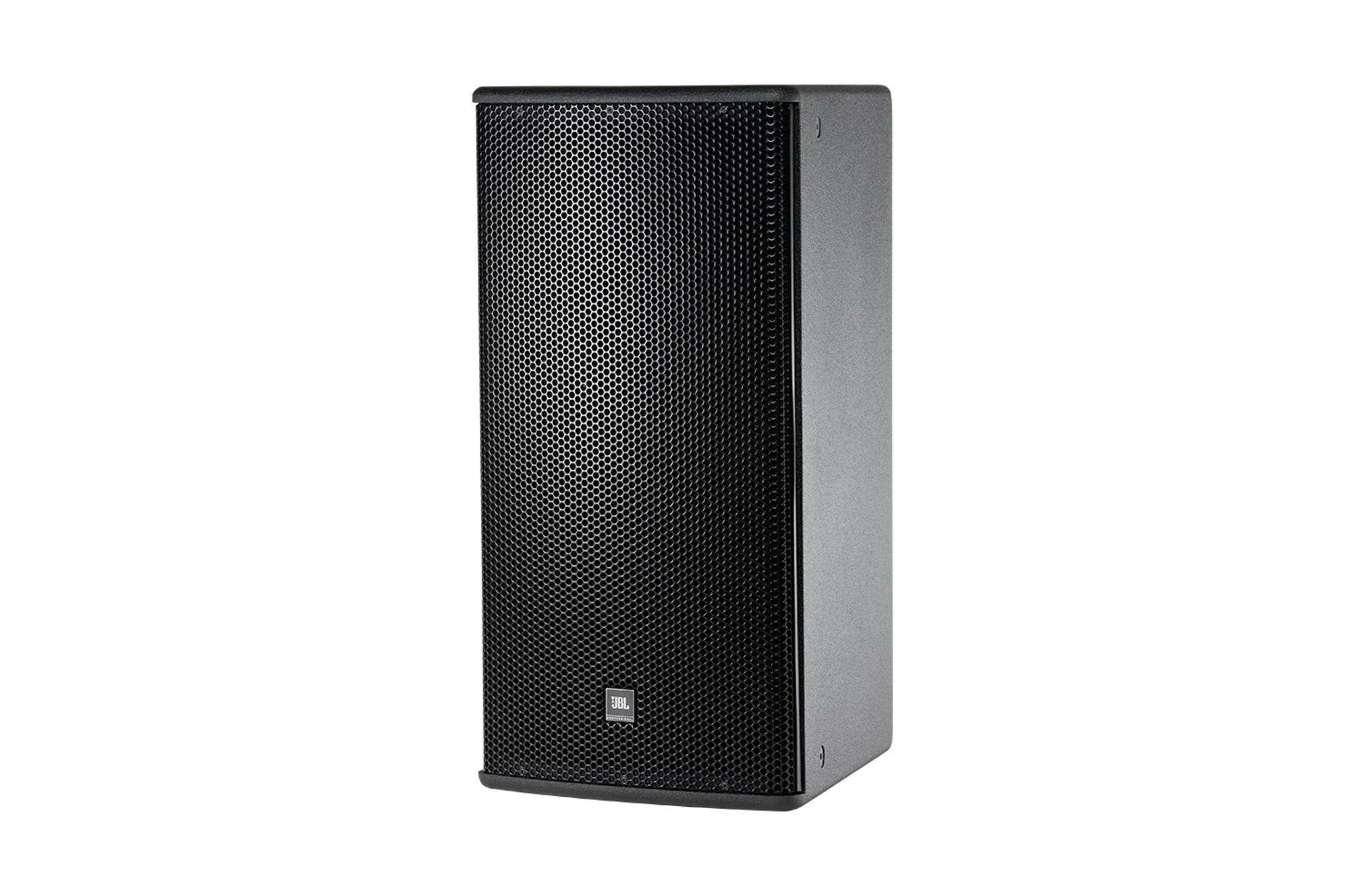 JBL AM5212/26 12-inch 2-Way Loudspeaker with 120° x 60° Horn – Left side profile showing enclosure depth and rigging points