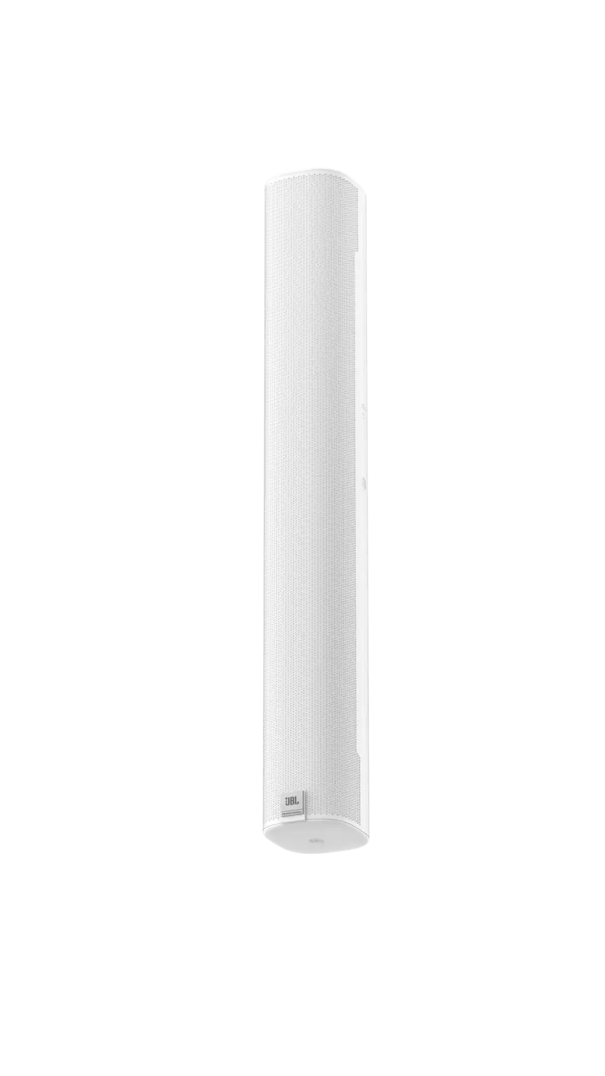 JBL COL600 Slim Column Loudspeaker front view showing racetrack LF drivers and tweeter array- White