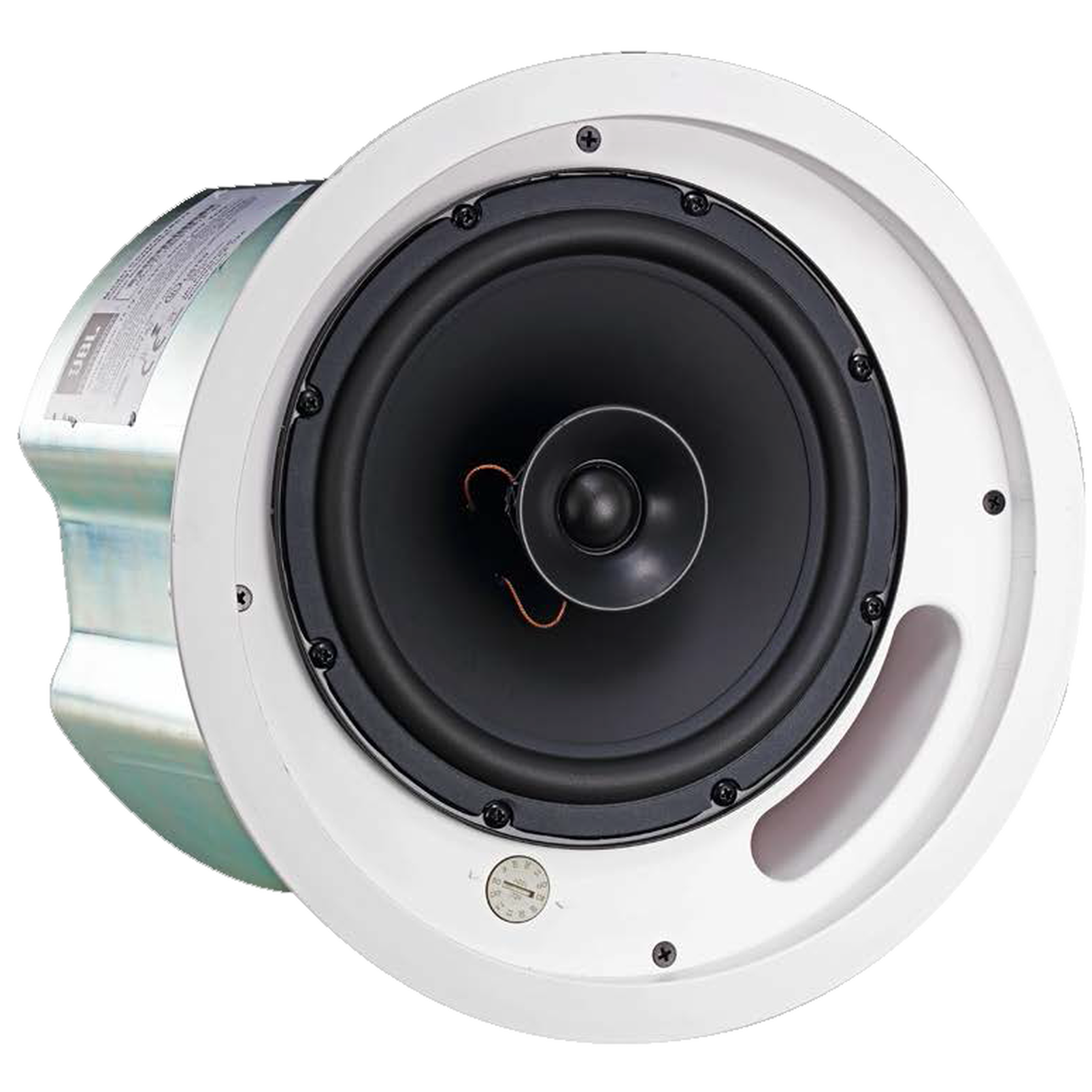 Front-facing JBL Control 18C/T Two-Way 8-Inch Coaxial Ceiling Loudspeaker showing LF cone and HF driver