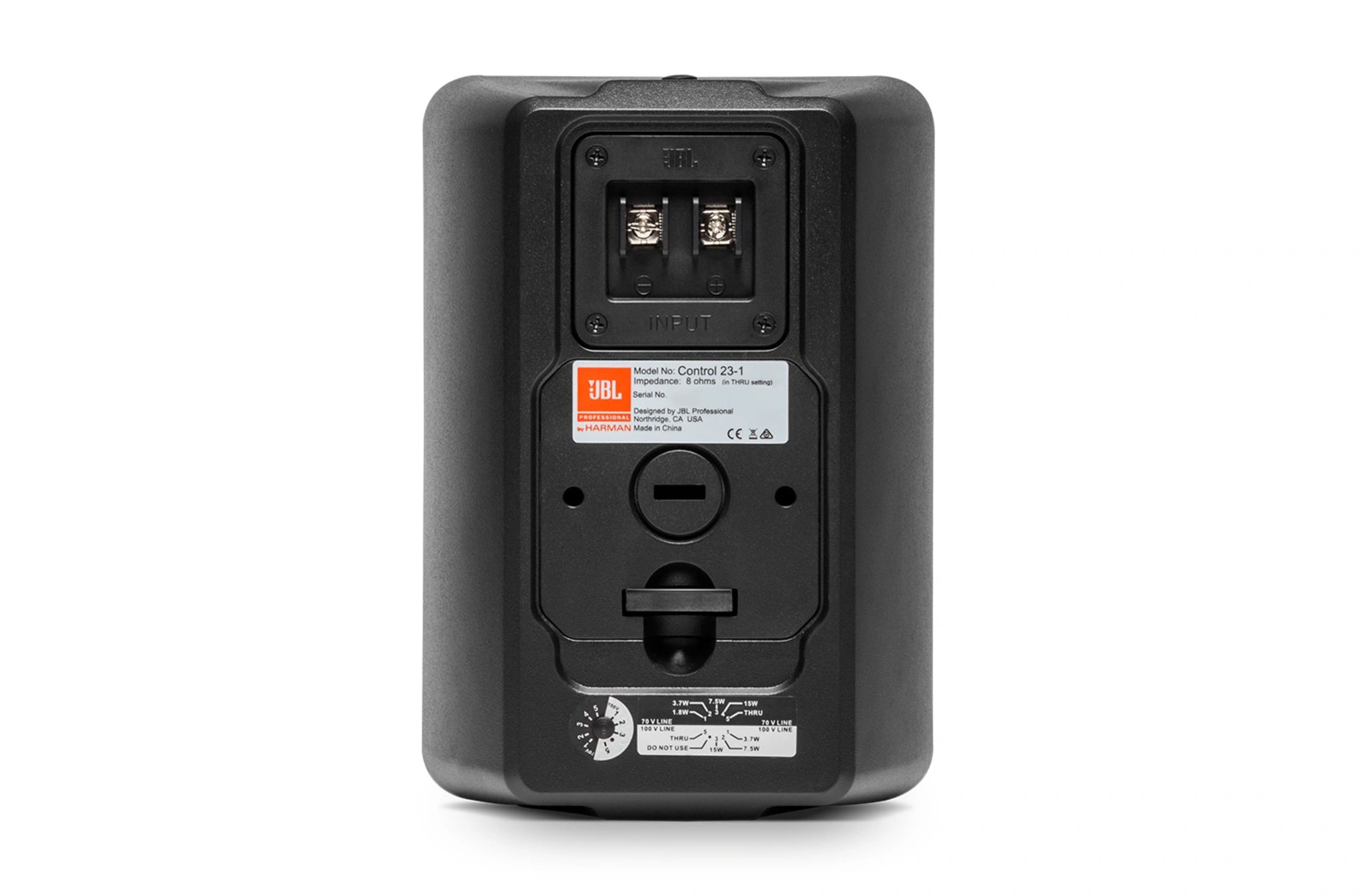 JBL Control 23-1 Ultra-Compact Indoor/Outdoor Speaker back panel showing input wiring
