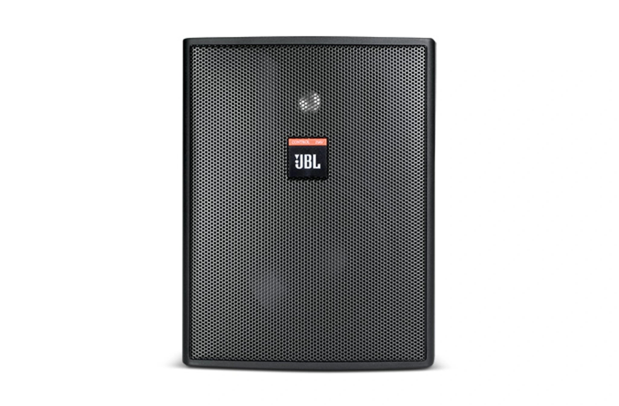 Front-facing JBL Control 25AV Compact Indoor Outdoor Speaker showing compact enclosure -Black