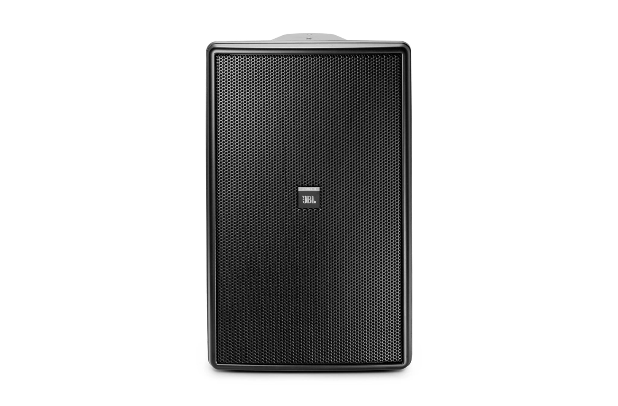 JBL Control 31 Indoor Outdoor Monitor Speaker front view showing woven-fiberglass LF cone and compression driver
