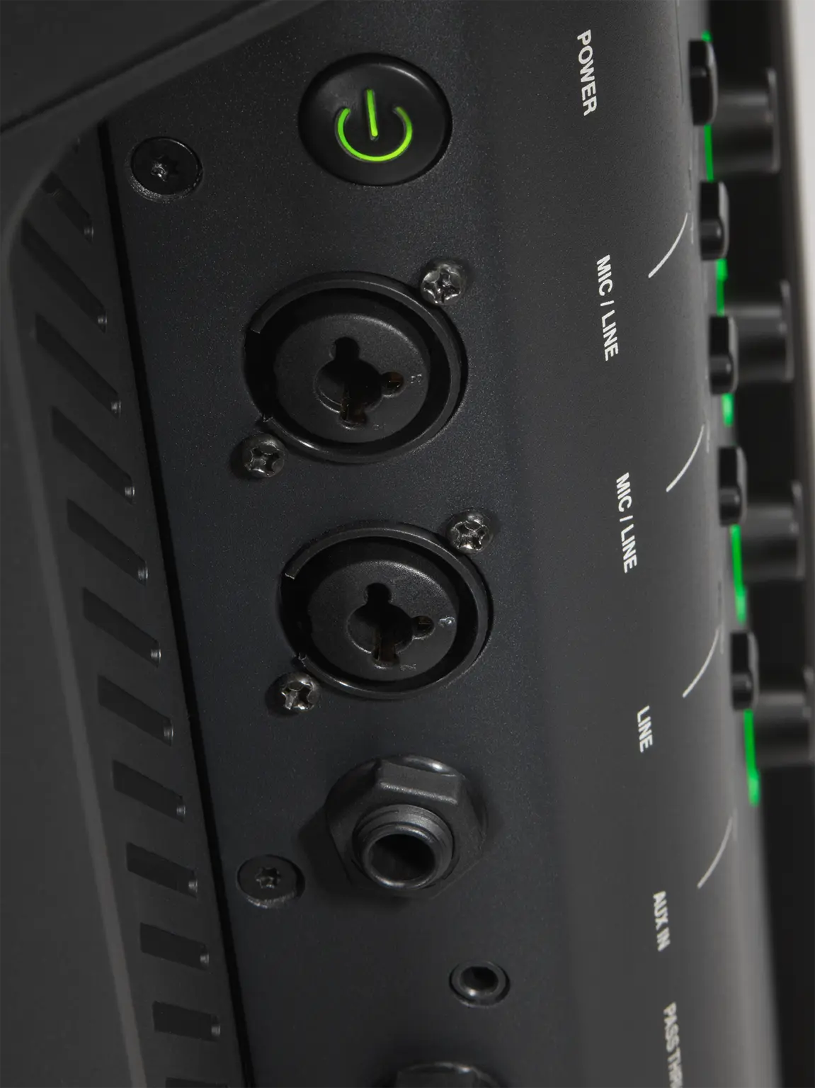 Close-up of JBL EON ONE Compact carry handle showing portable design