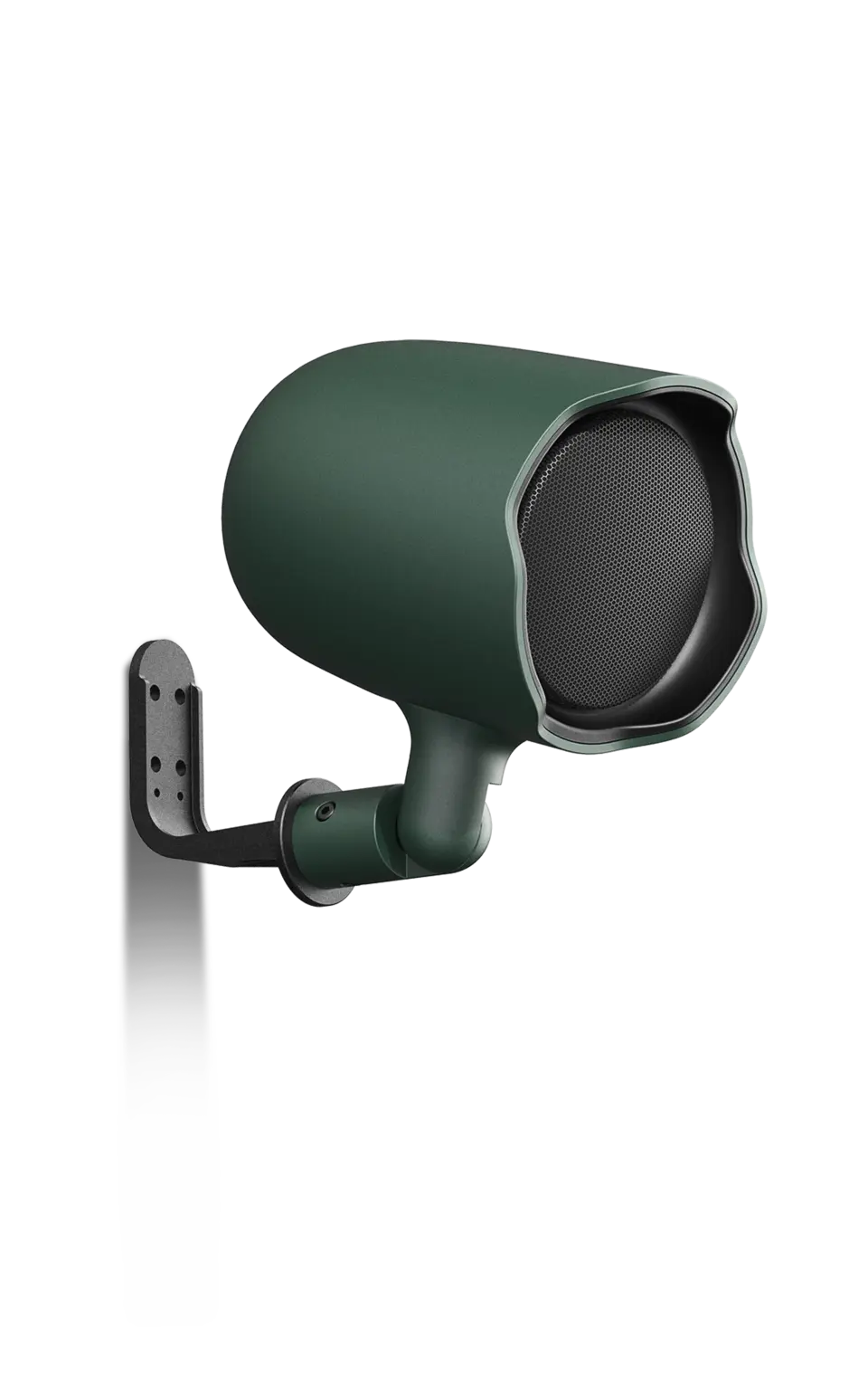 Green JBL GSF3 full-range landscape speaker installed in outdoor garden setting among plants and shrubs