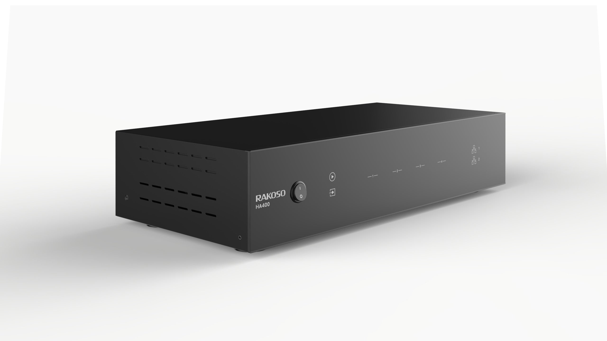 Right side profile of Arylic HA400 AirPlay 2 amplifier highlighting robust build and body depth