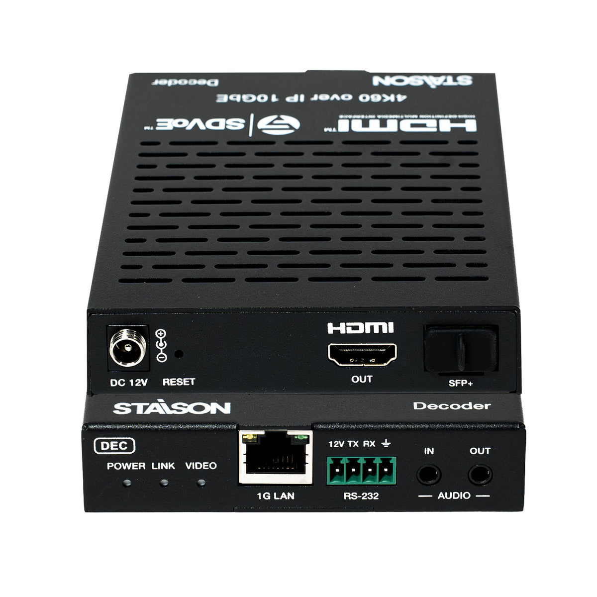ST-NEB100AS-DEC SDVoE Encoder 4K60 10GbE HDMI over IP – front view and Back View