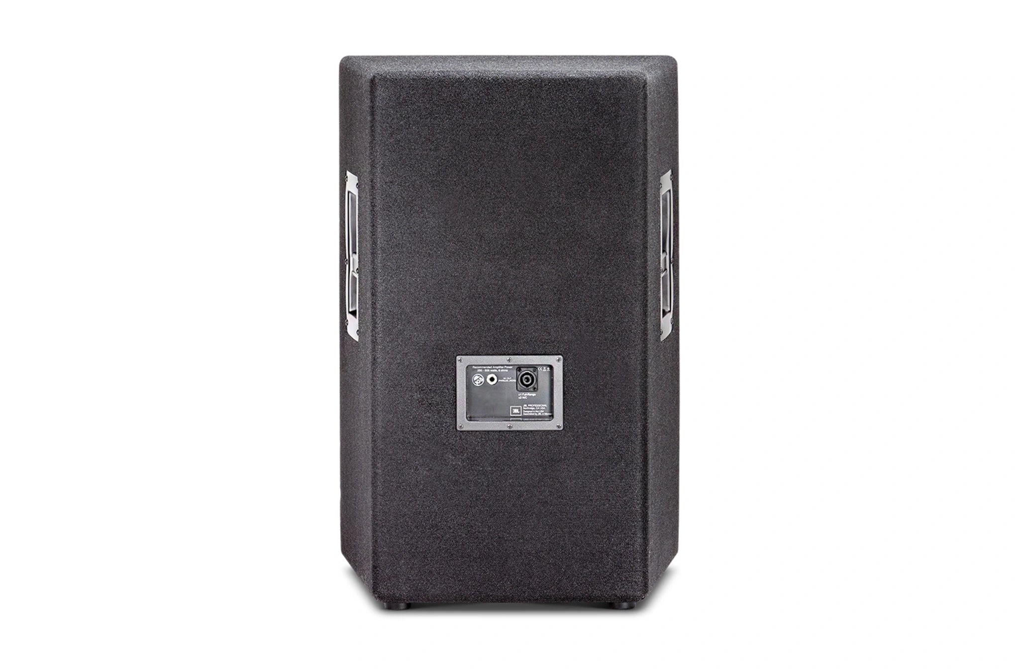 Back-facing JBL JRX215 Two-Way Sound Reinforcement Loudspeaker showing carpet-covered MDF cabinet