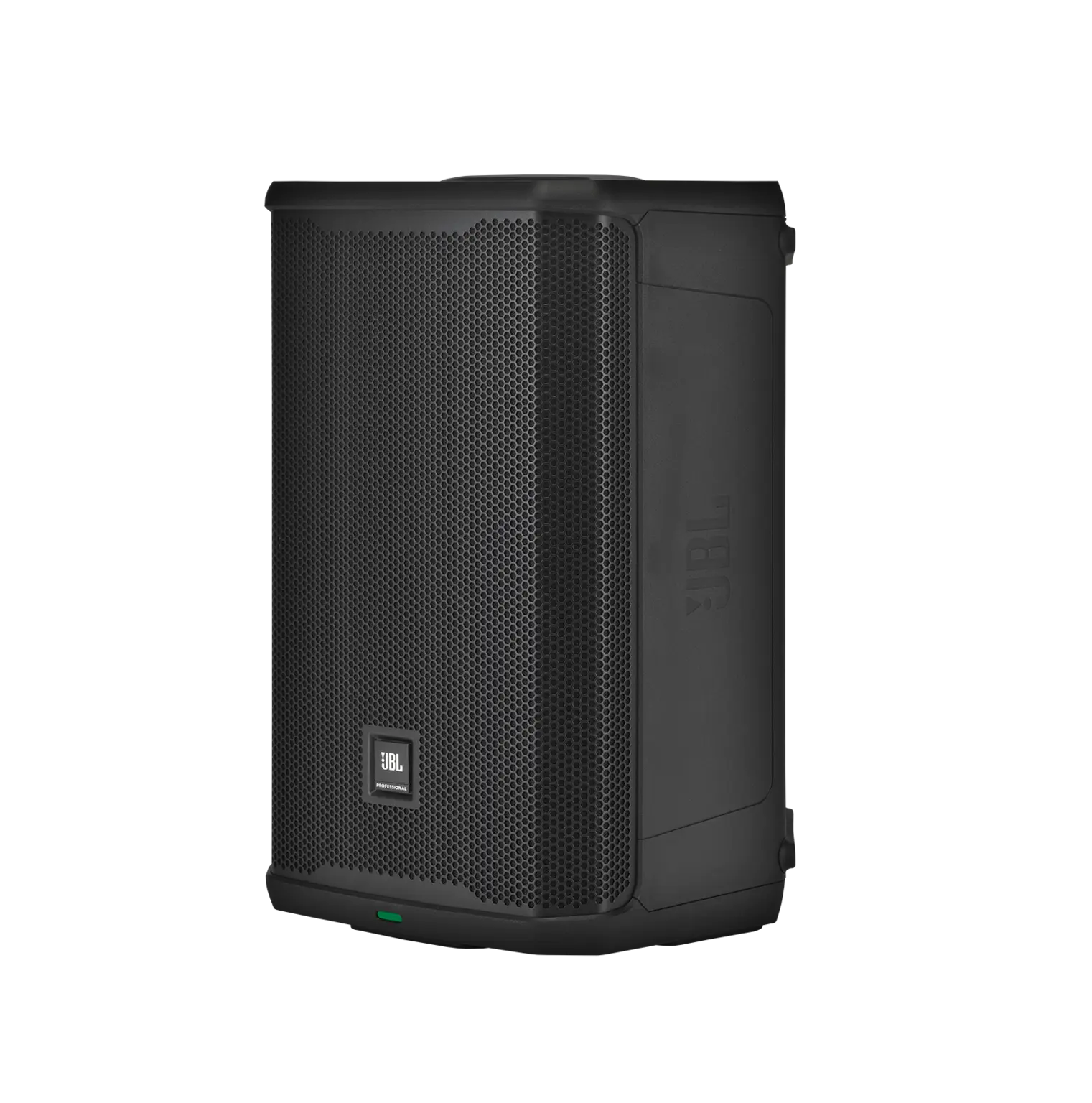 JBL PRX908 Professional Powered Two-Way 8-inch PA Loudspeaker left side view showing wedge cabinet profile
