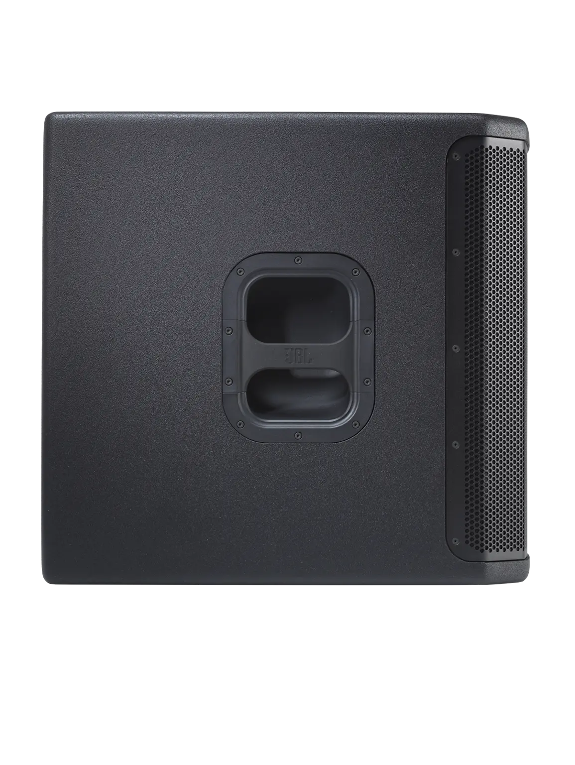 Right-side profile of JBL PRX915XLF Professional Powered 15-inch Subwoofer showing handle placement