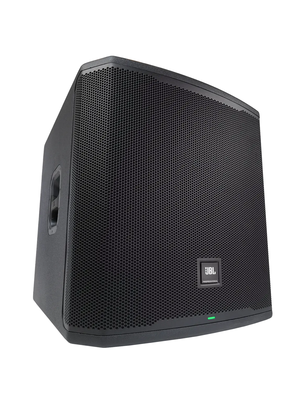 JBL PRX918XLF Professional Powered 18-inch Subwoofer three-quarter angle view showing front and side