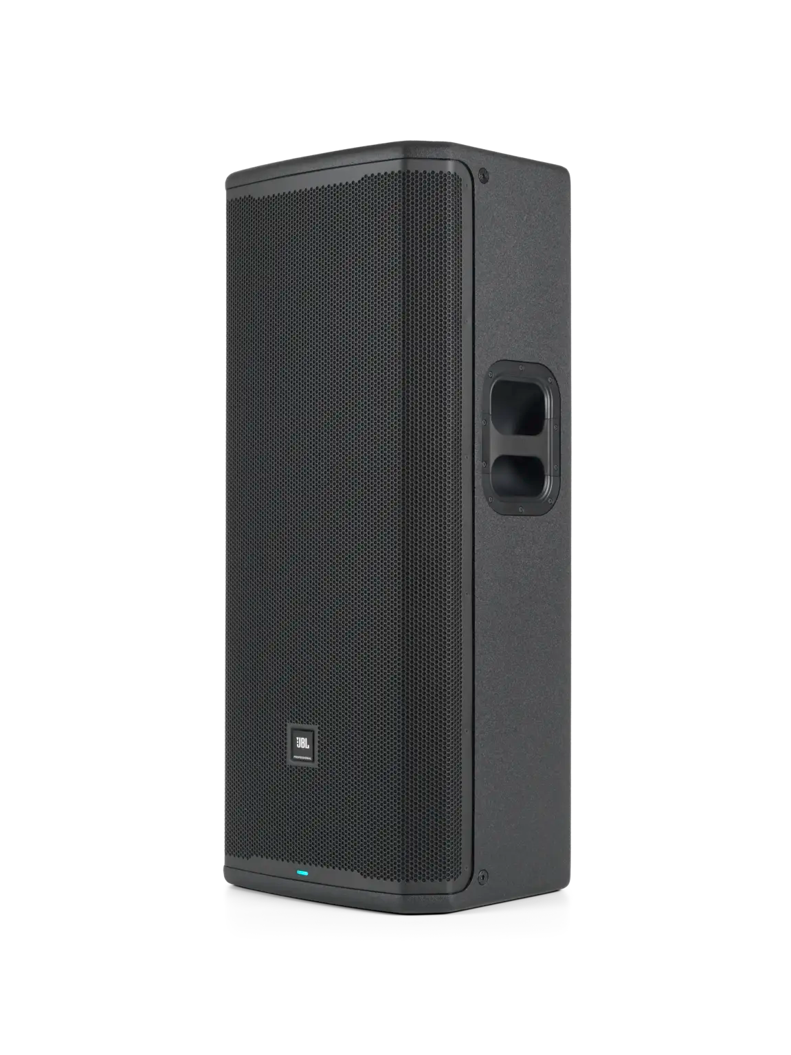 JBL PRX925 Professional Powered Two-Way 15-inch PA Loudspeaker right side view showing tall cabinet profile