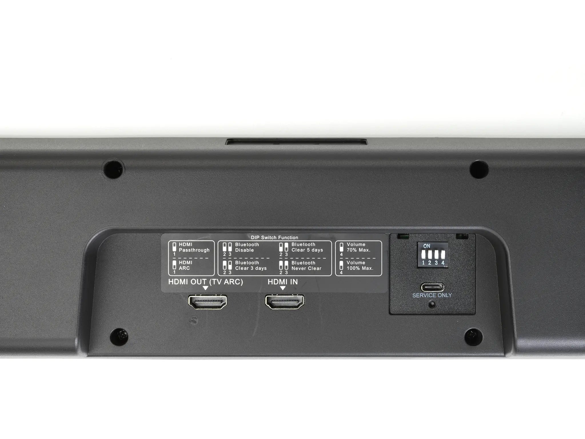 Back-facing JBL Pro SoundBar PSB-2 2.0 Channel Commercial-Grade Soundbar with HDMI & Bluetooth showing bracket attachment interface