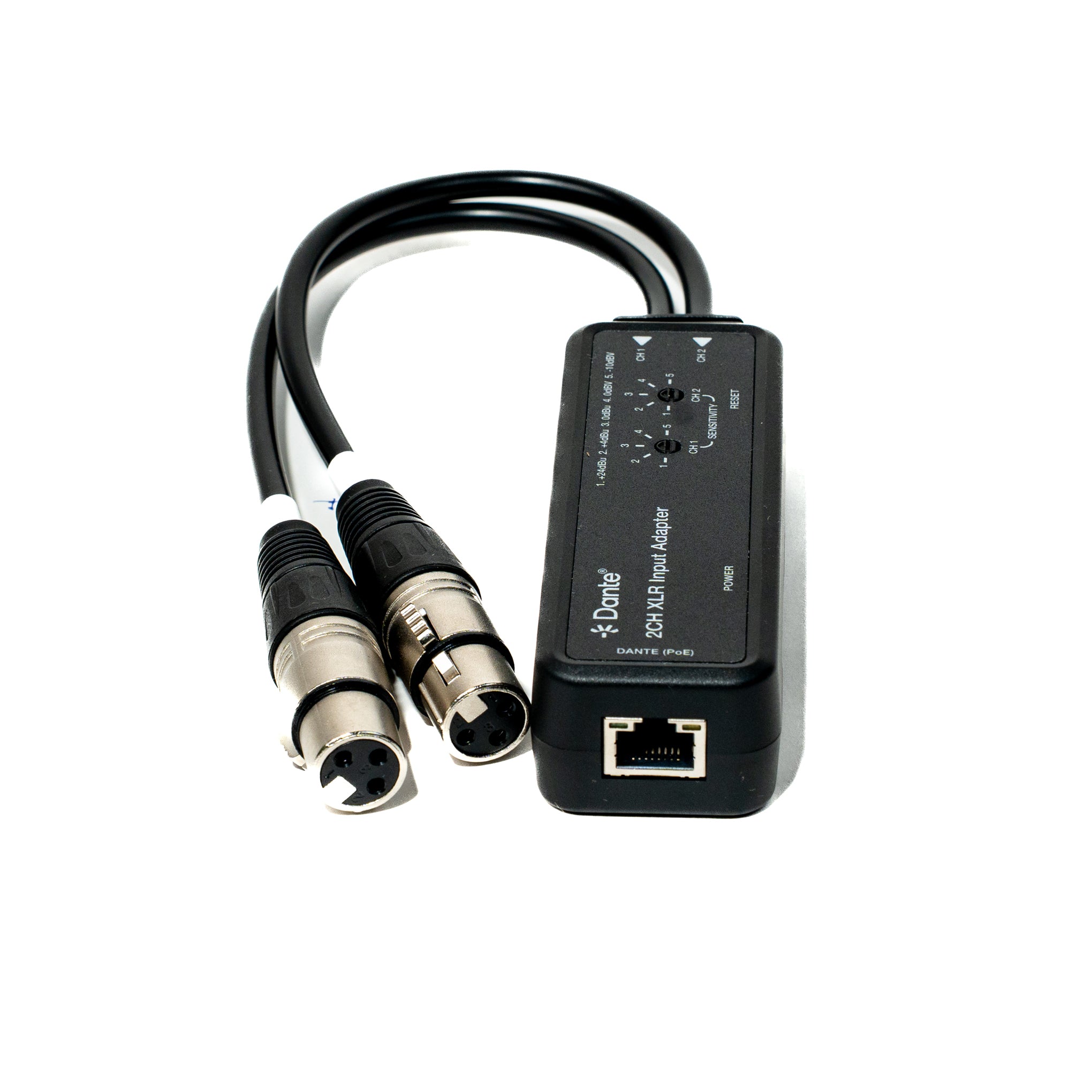 Dante 2 Ch input adapter with 2 XLR cable and one Dante port