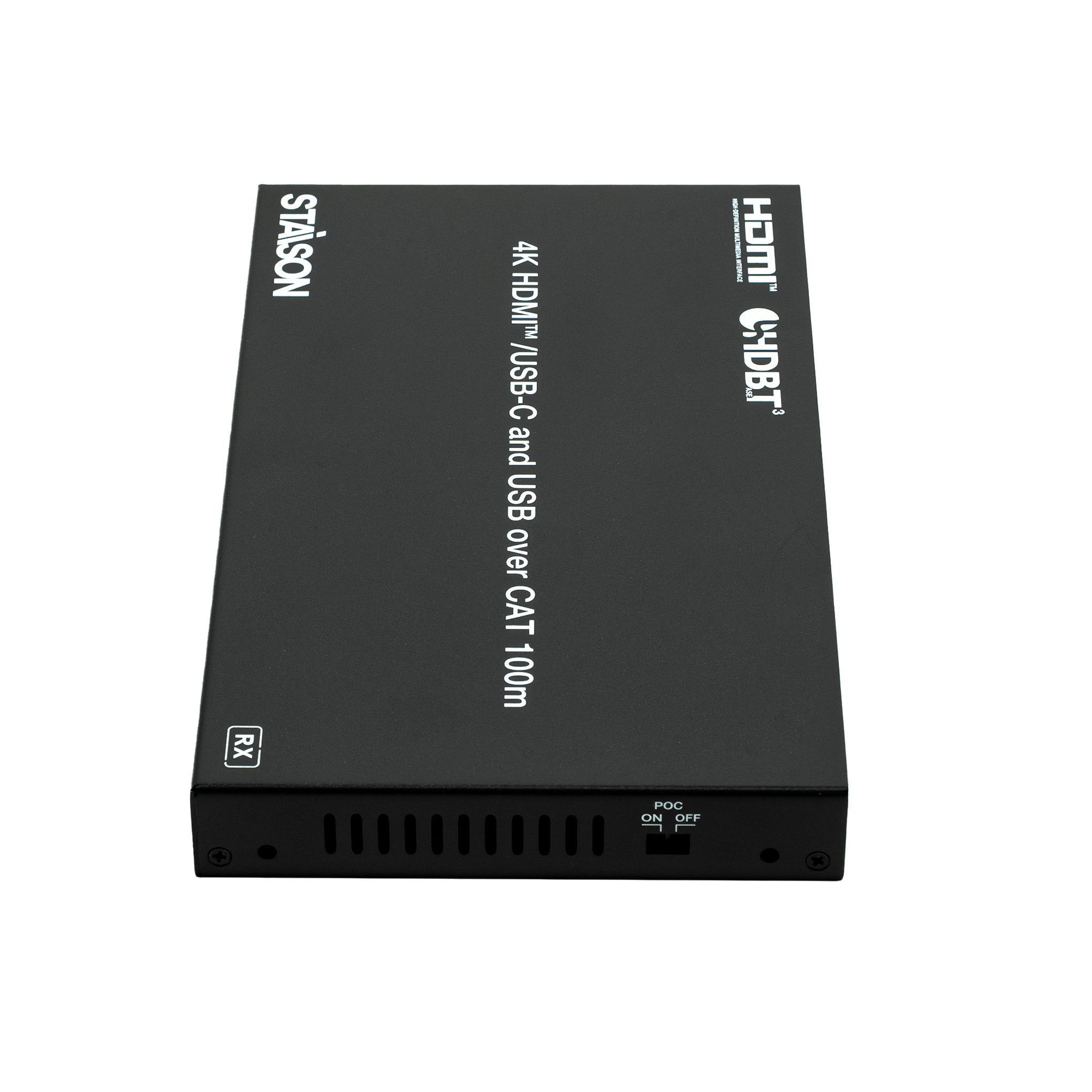 Black electronic device with text on a white background