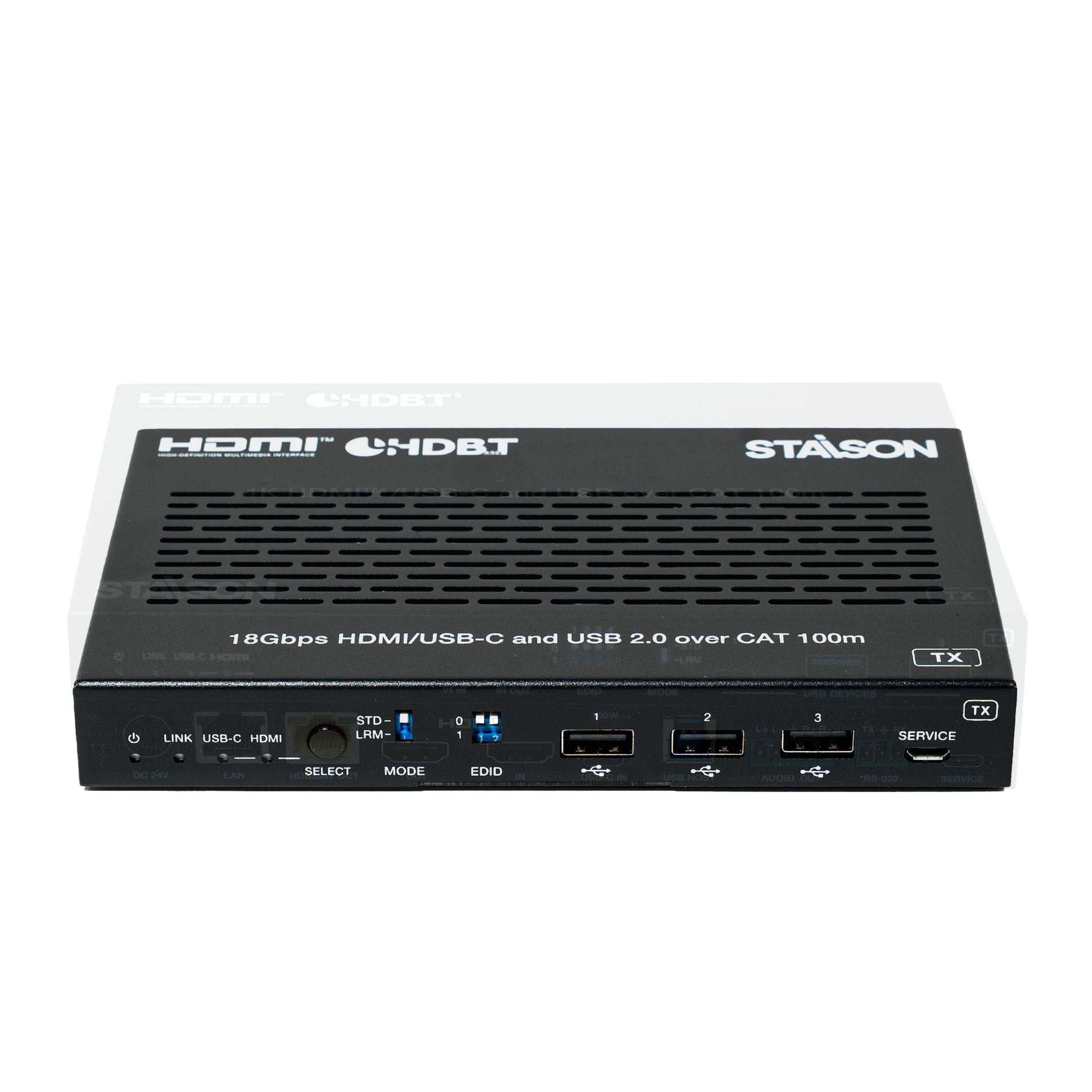 HDMI over CAT5e transmitter with StaIson branding on a white background