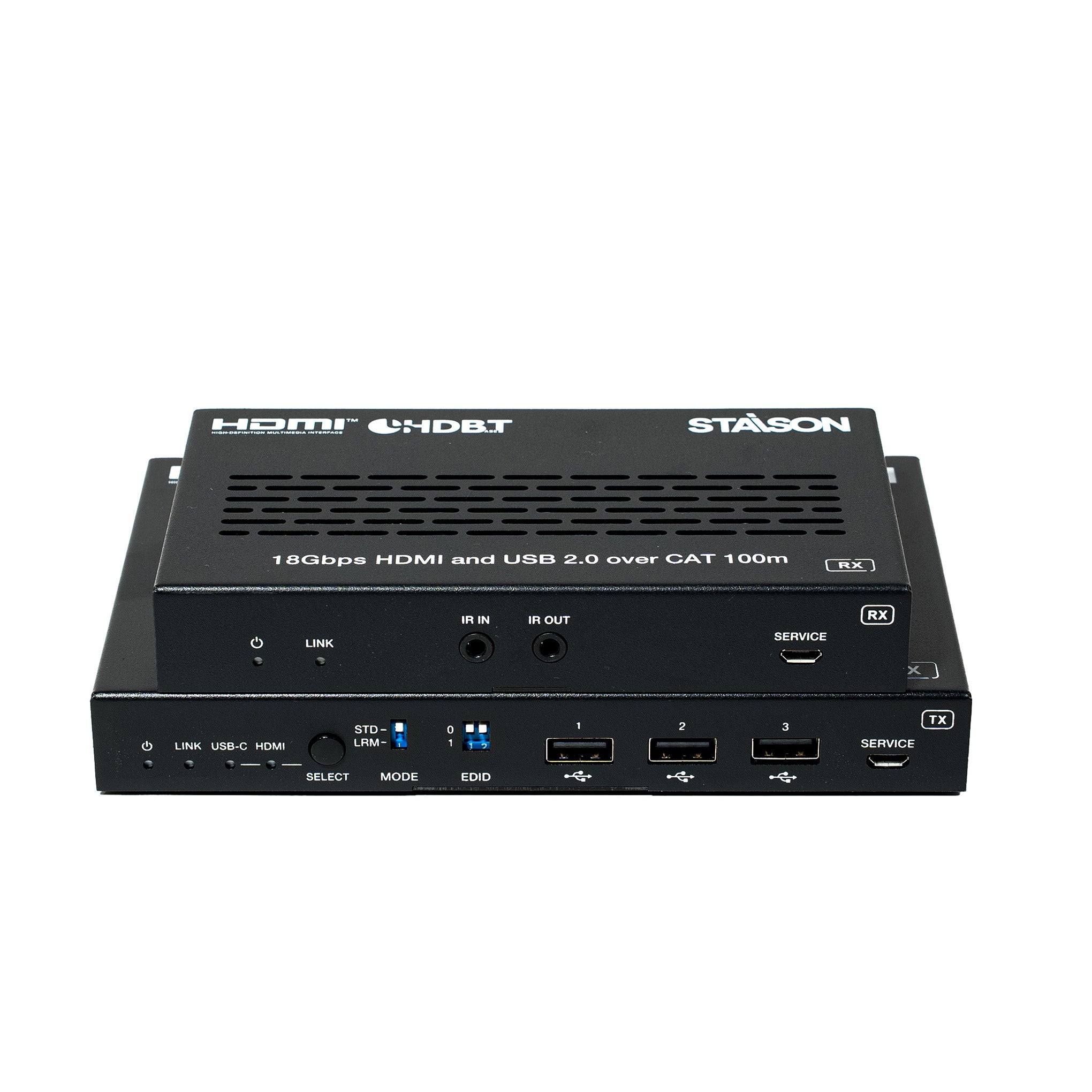 18Gbps HDMI extender with multiple ports and staison branding on a white background