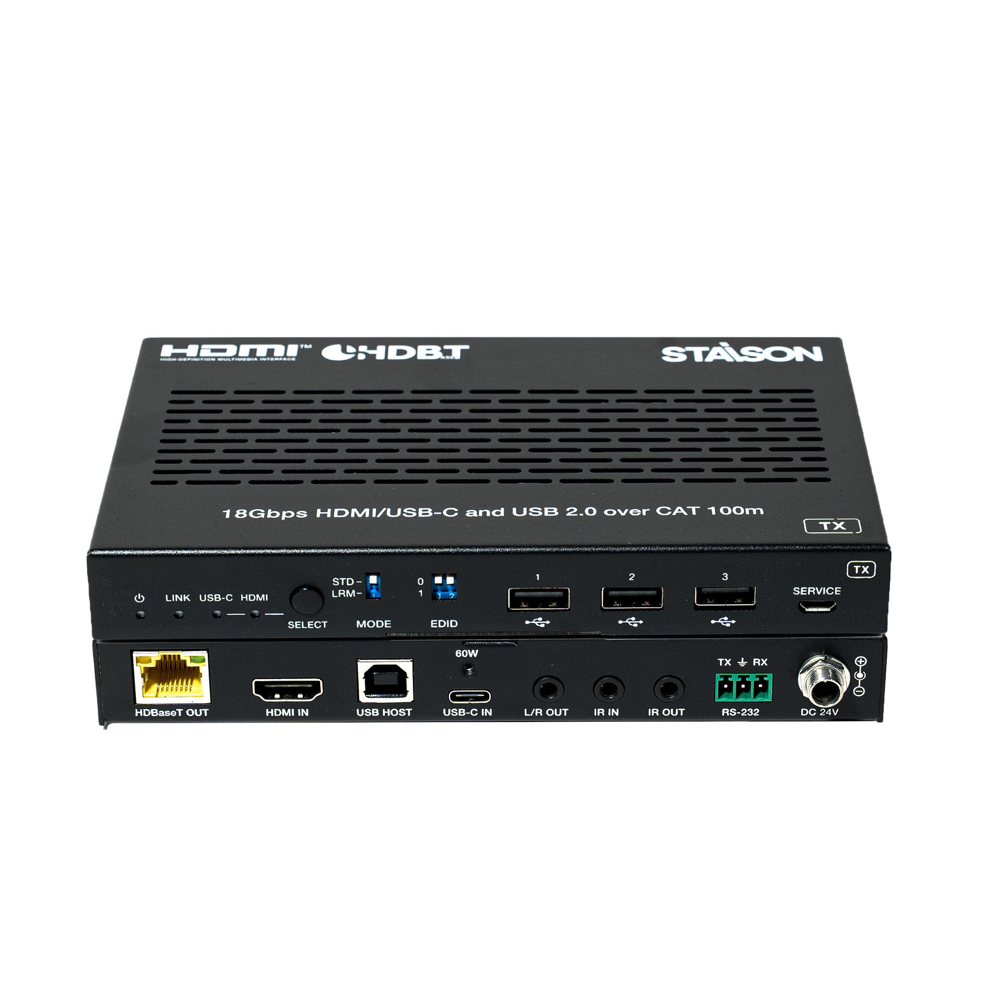 18Gbps HDMI/USB-C device with multiple ports and STAISON branding on a white background