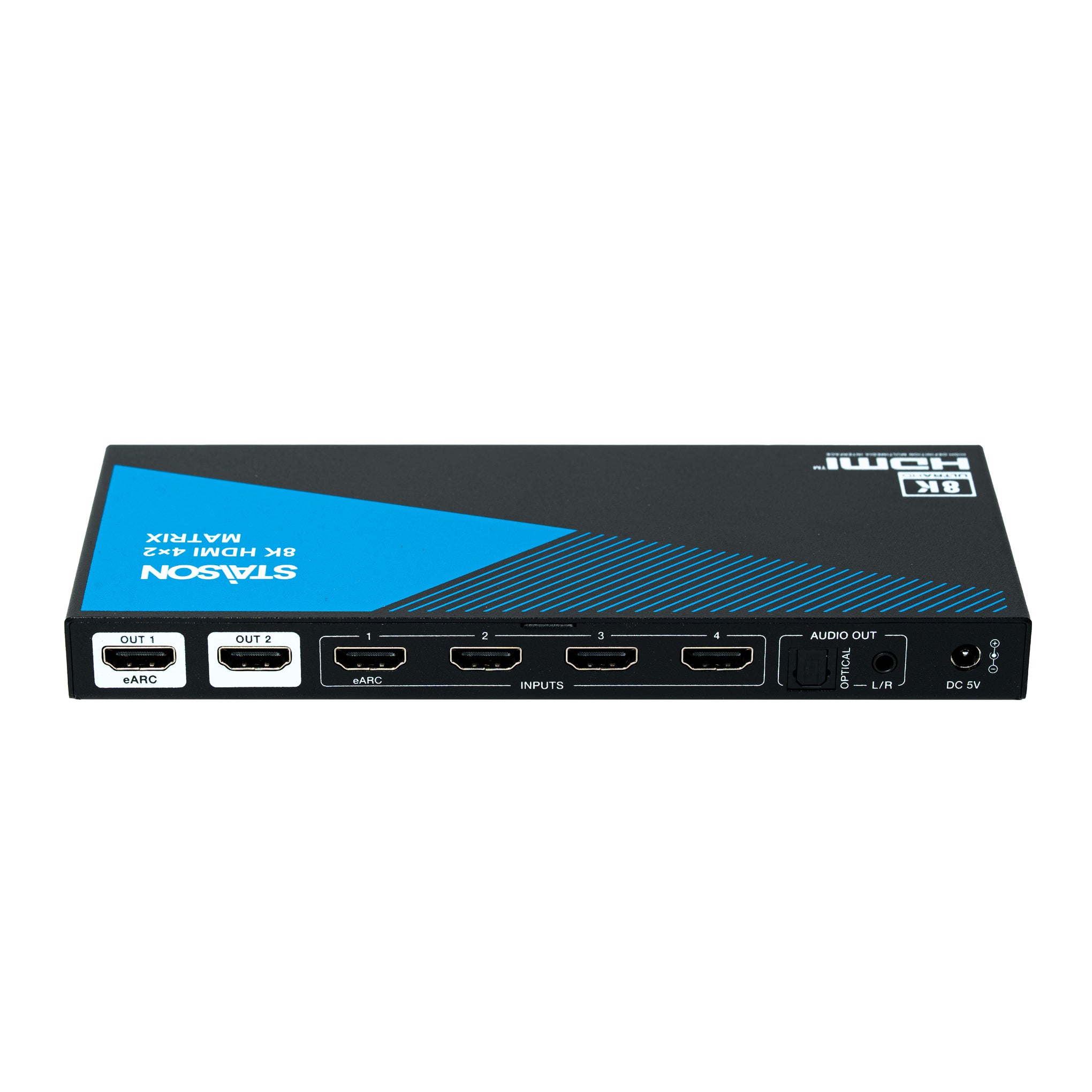 HDMI switcher with multiple ports on a white background