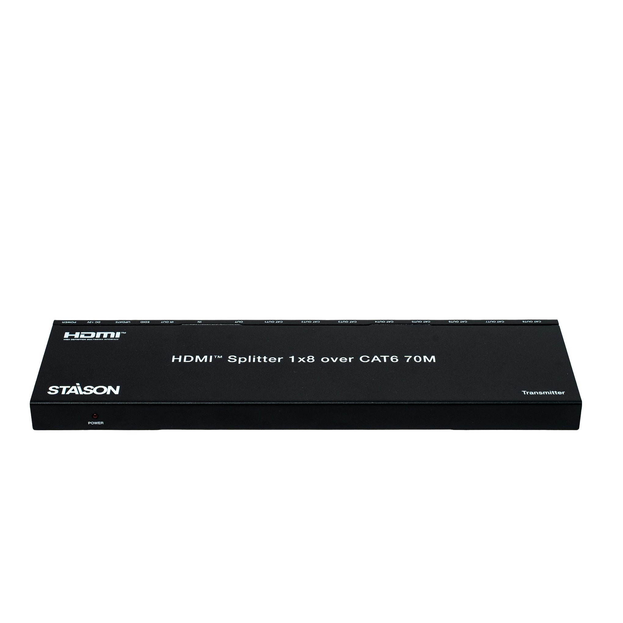 Black HDMI splitter box with STAISON text on a white background