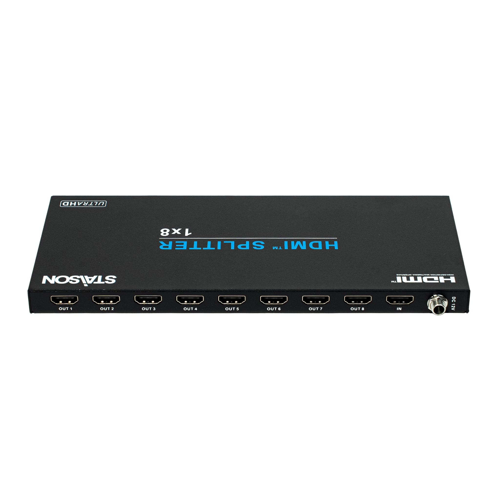HDMI splitter with 8 outputs and staison branding on a white background