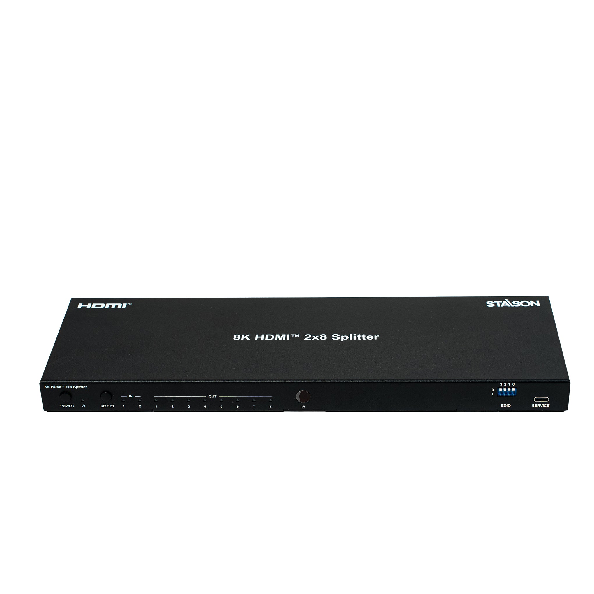 2*8 HDMI splitter with staison branding on a white background