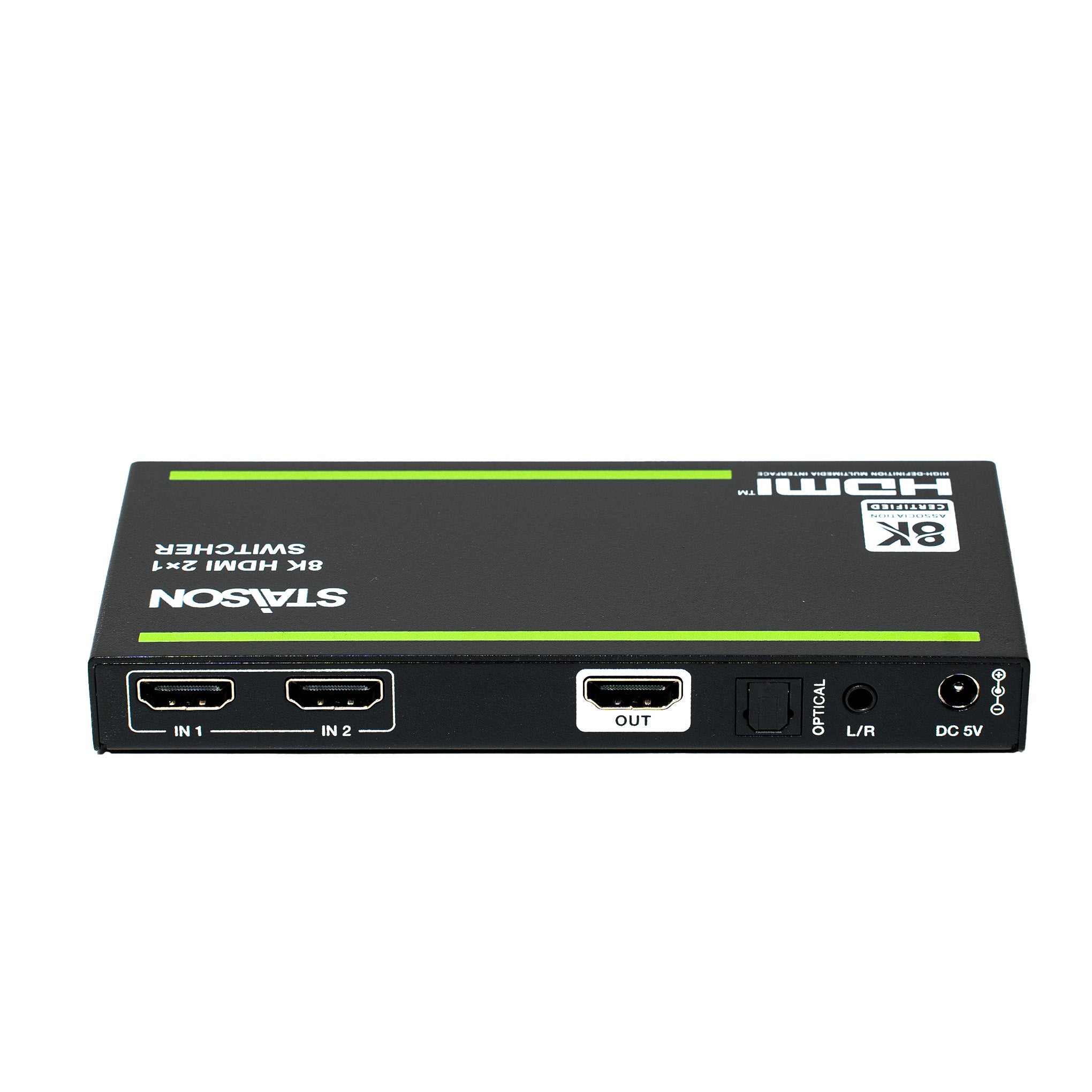 HDMI switcher with multiple ports on a white background