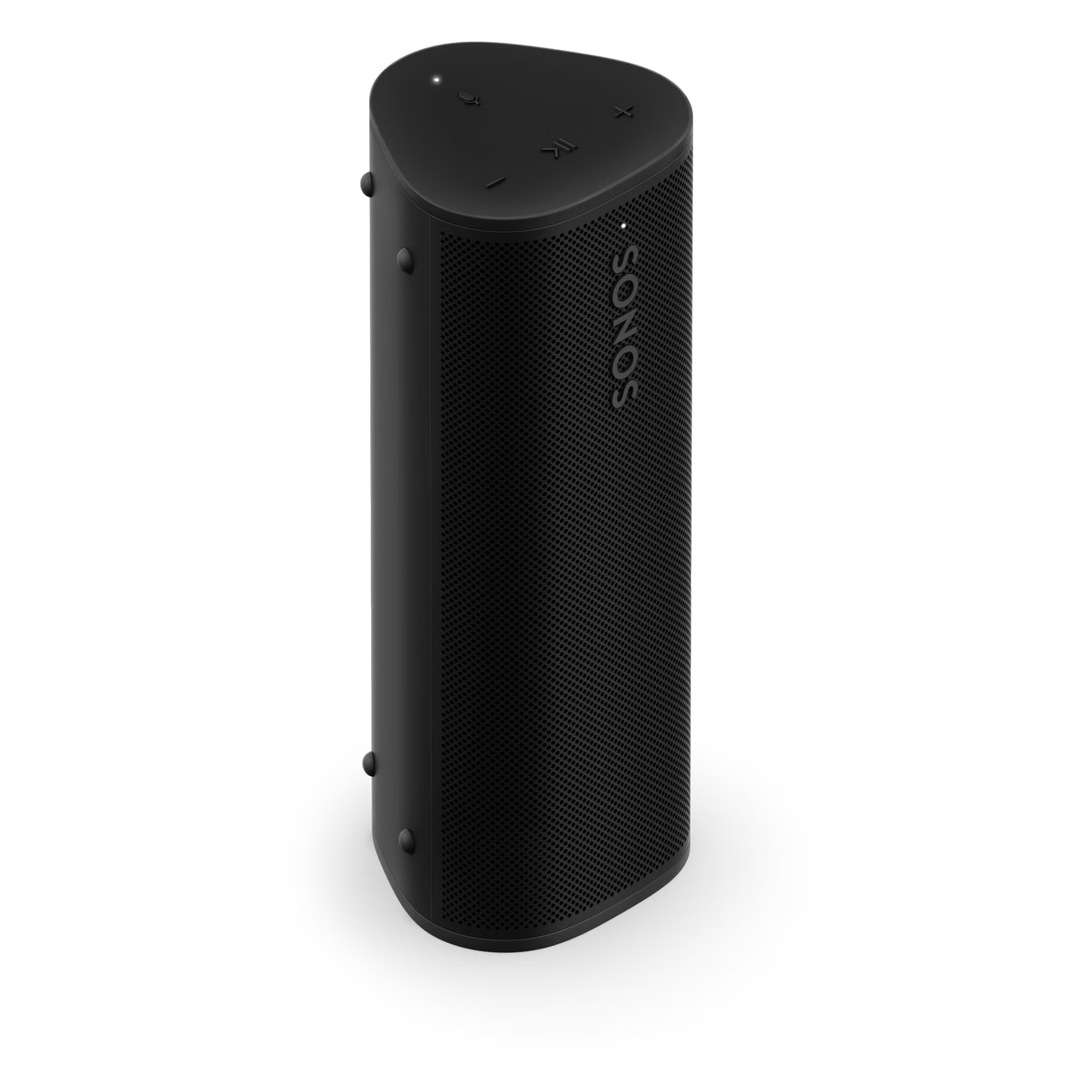 Sonos Roam 2 black side profile — slim compact portable smart loudspeaker with IP67 waterproof rating
