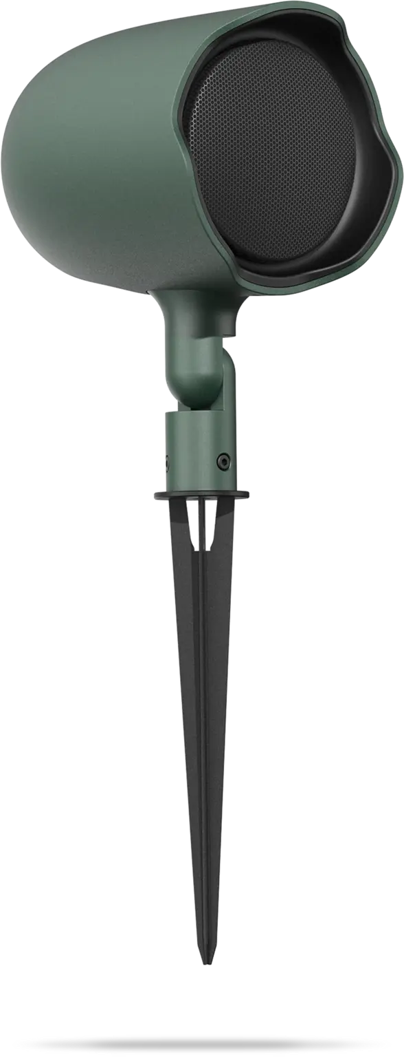 Green JBL GSF3 coax 3-inch full-range landscape loudspeaker, full front view showing grille and housing