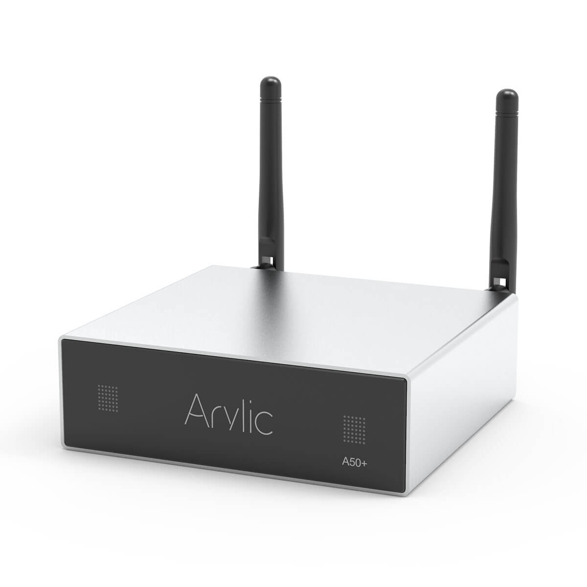 Top-down view of Arylic A50+ 50W x2 streaming amplifier showing clean layout and Arylic branding
