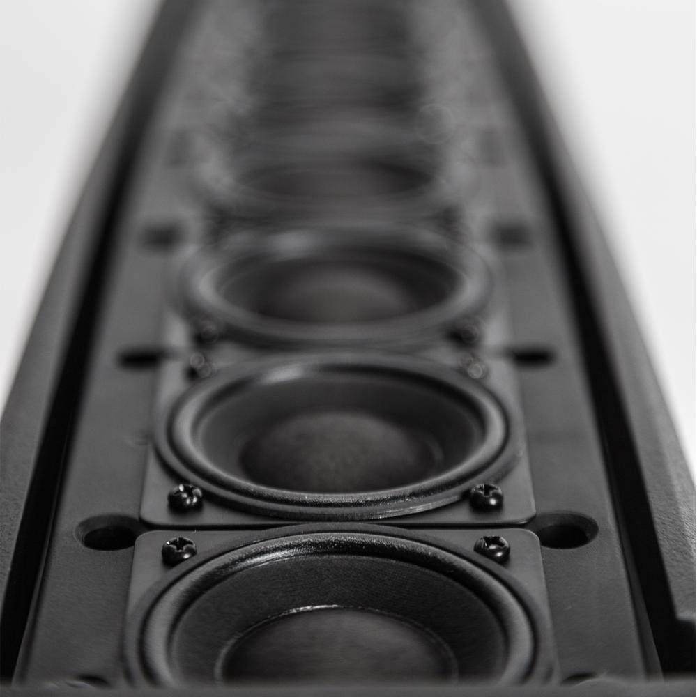 Descriptive: "RCF EVOX JMIX8 active array system with column speakers and mixer"