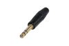 REAN RP3C-B-D stereo 1/4-inch TRS plug, full view showing black housing and tip-ring-sleeve body