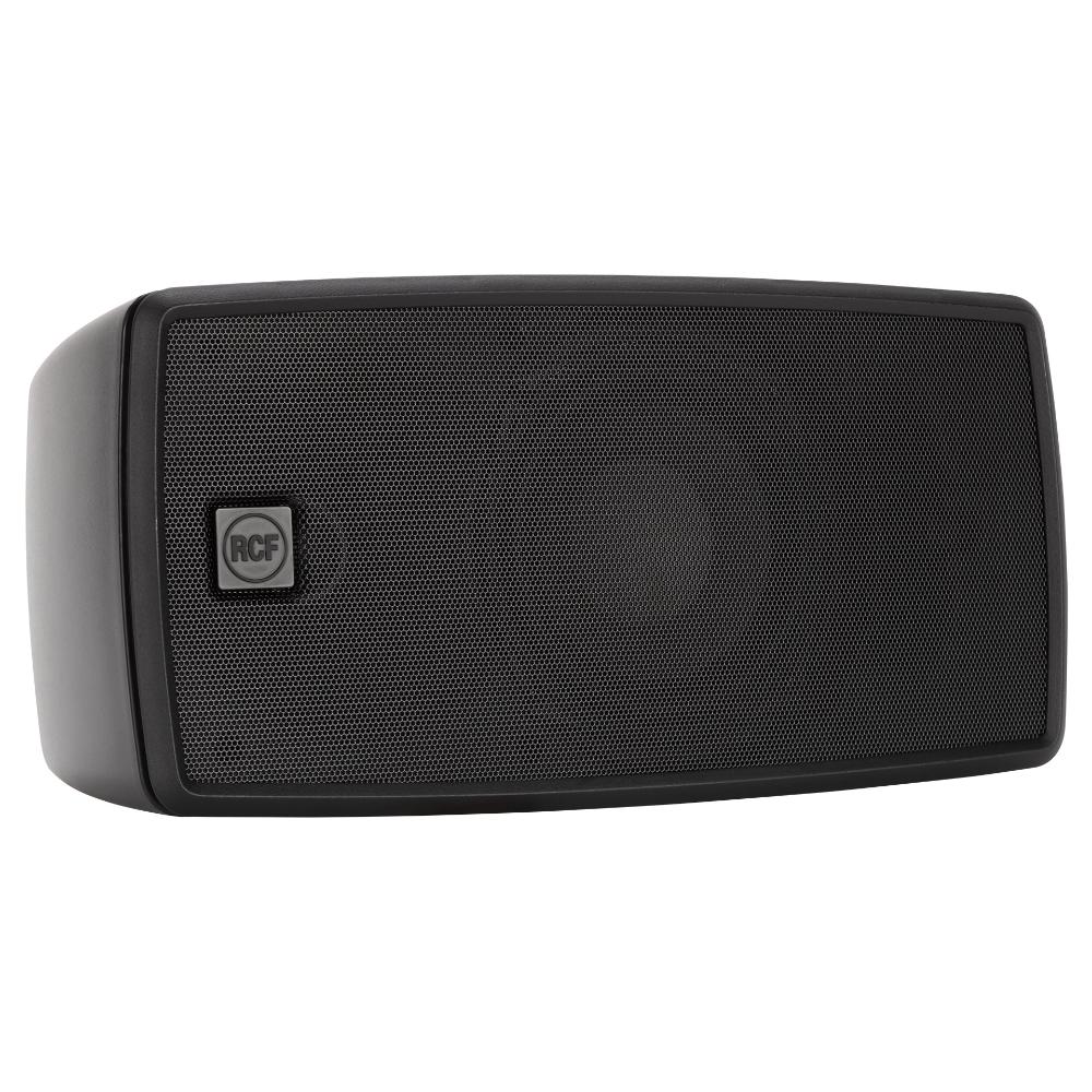Black outdoor speaker with a visible brand logo on a white background