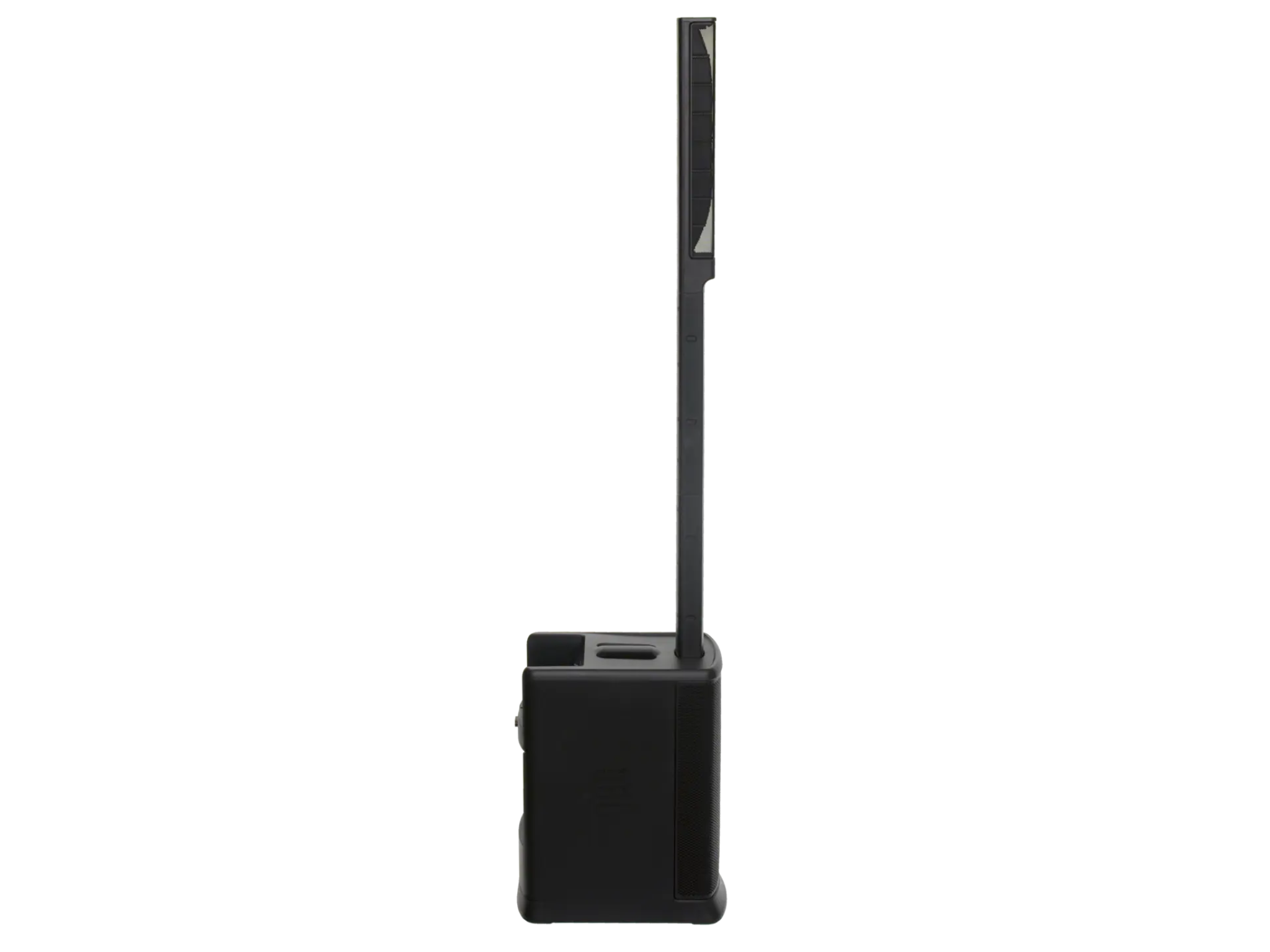 Black portable PA system with a stand on a white background