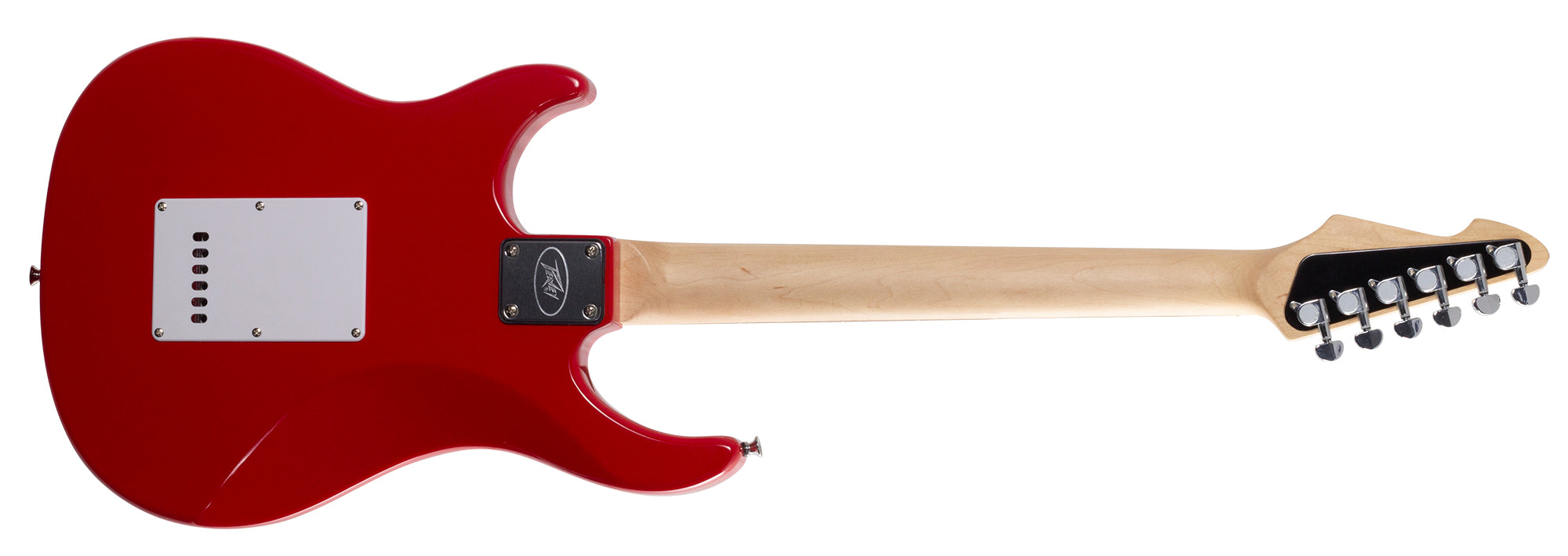 Peavey Raptor Custom red electric guitar back view showing neck joint and solid red body finish