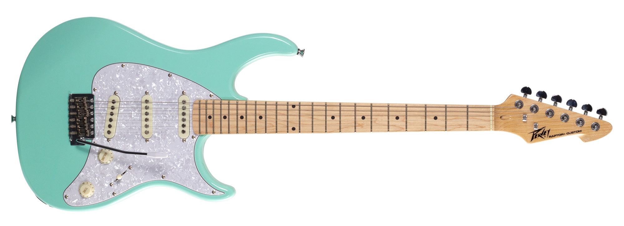 Peavey Raptor Custom marine green electric guitar, full front view showing body, pickups and hardware