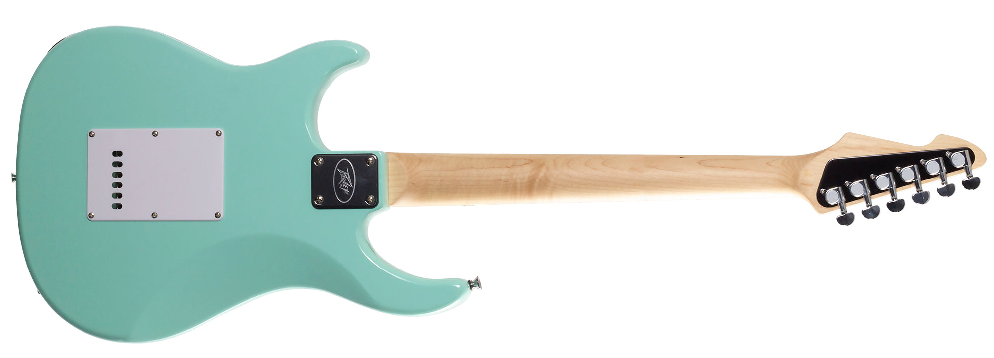 Peavey Raptor Custom marine green guitar back view showing neck joint and solid green body finish