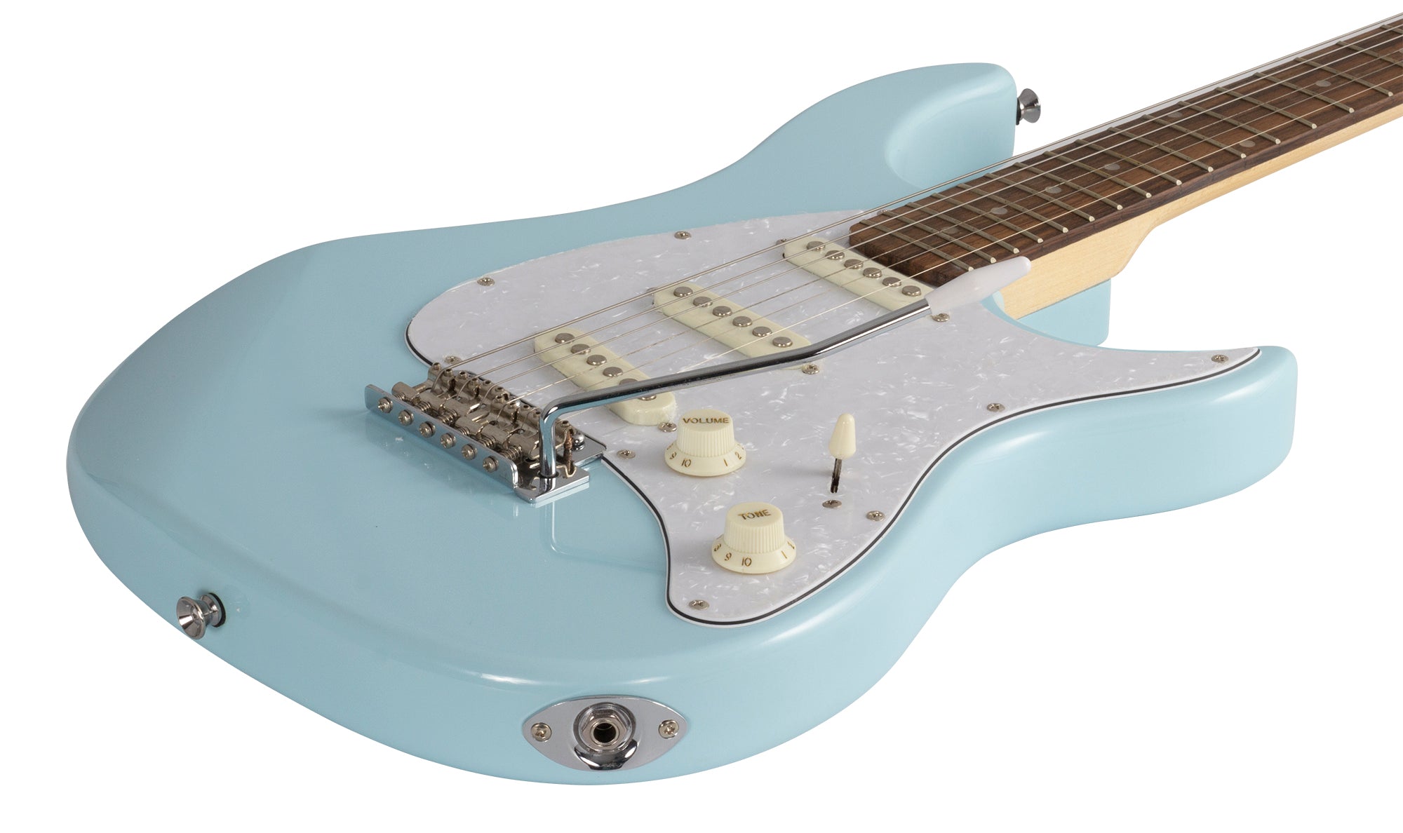 Peavey Raptor Custom electric guitar Columbia Blue gloss body finish close-up showing rich colour depth