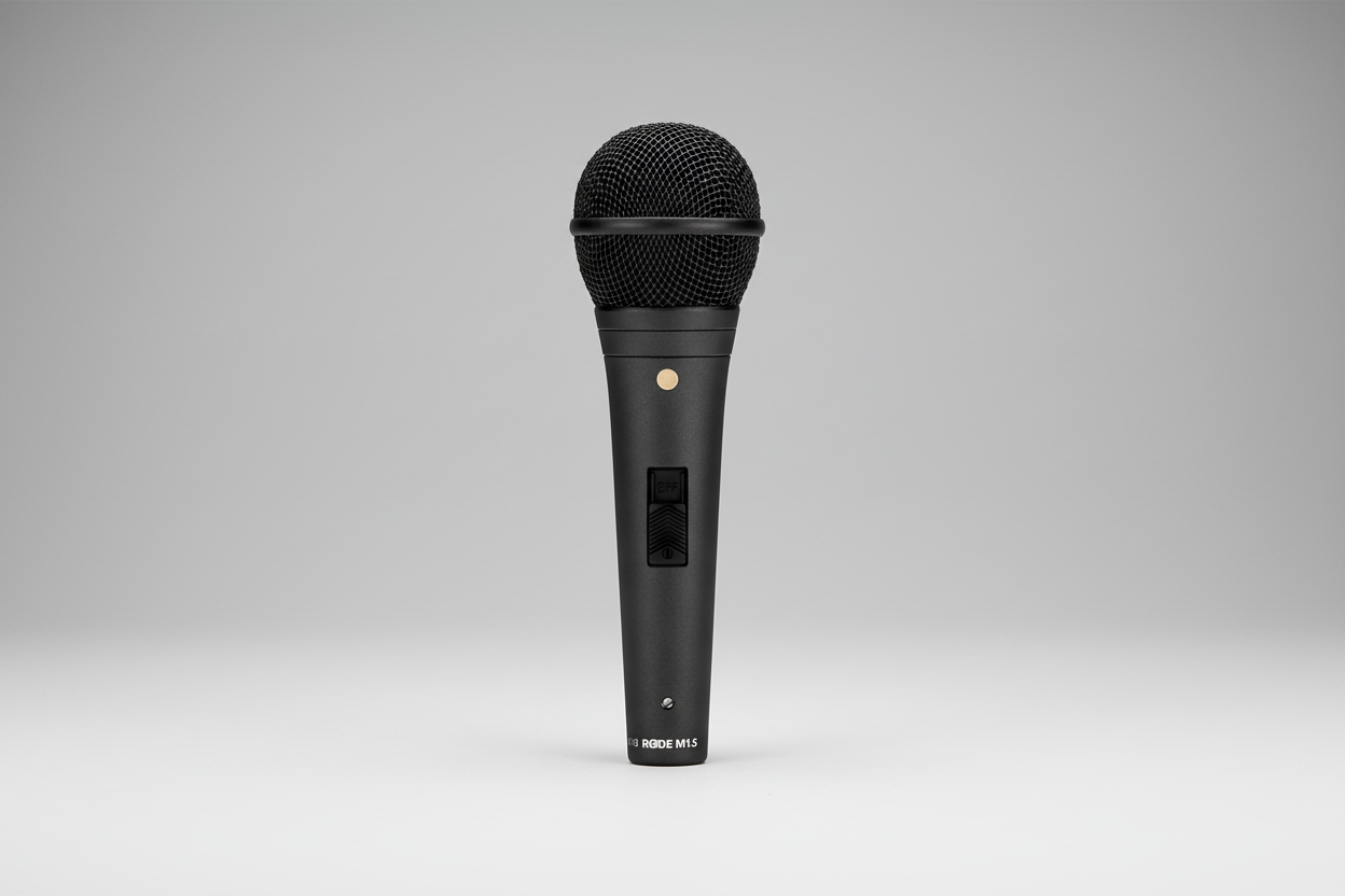 RODE switchable cardioid dynamic mic front view with metal body and steel mesh capsule grille