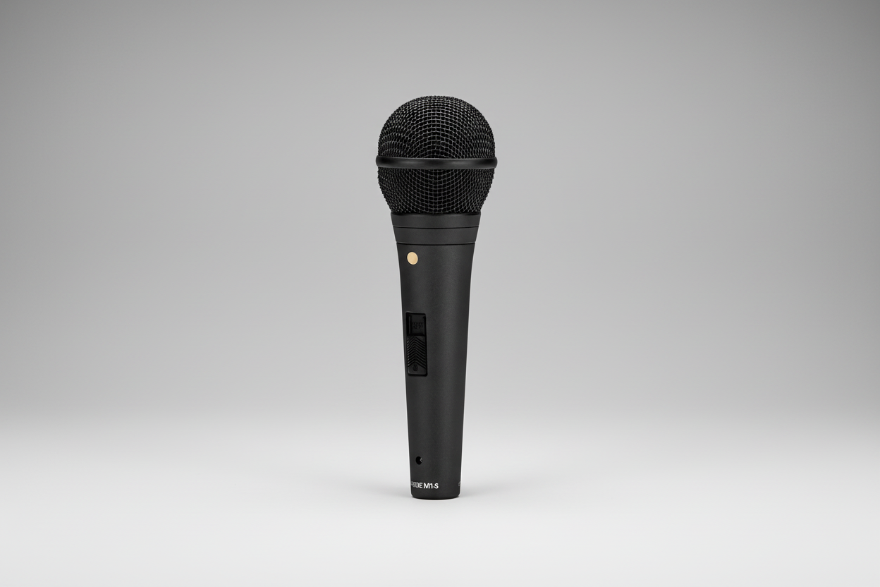 RODE switchable dynamic mic side profile showing polar pattern switch and robust XLR body design