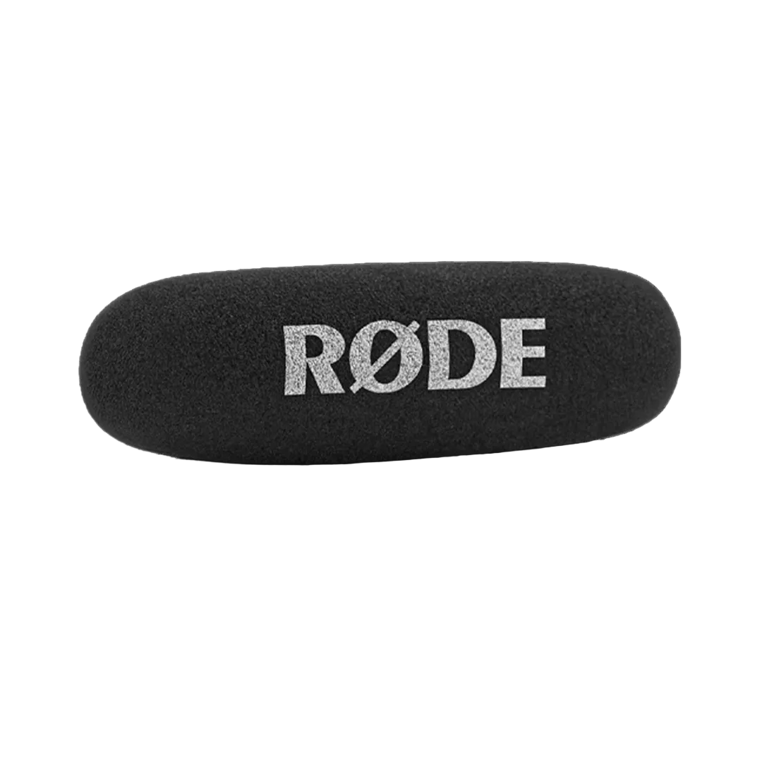 Top-down view of RODE premium shotgun mic showing acoustic interference tube port array