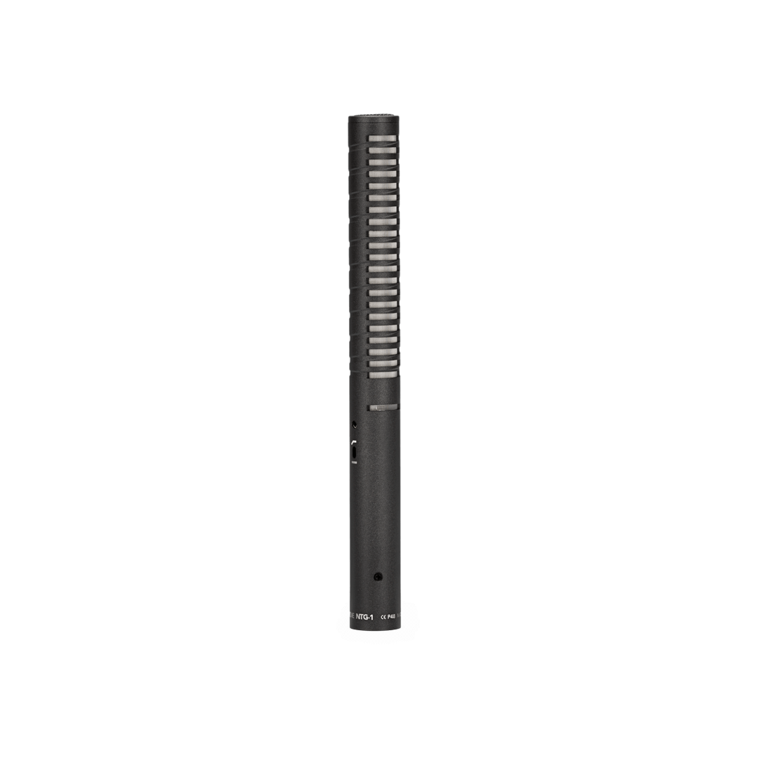 Left side profile of RODE premium rechargeable shotgun mic with long interference tube