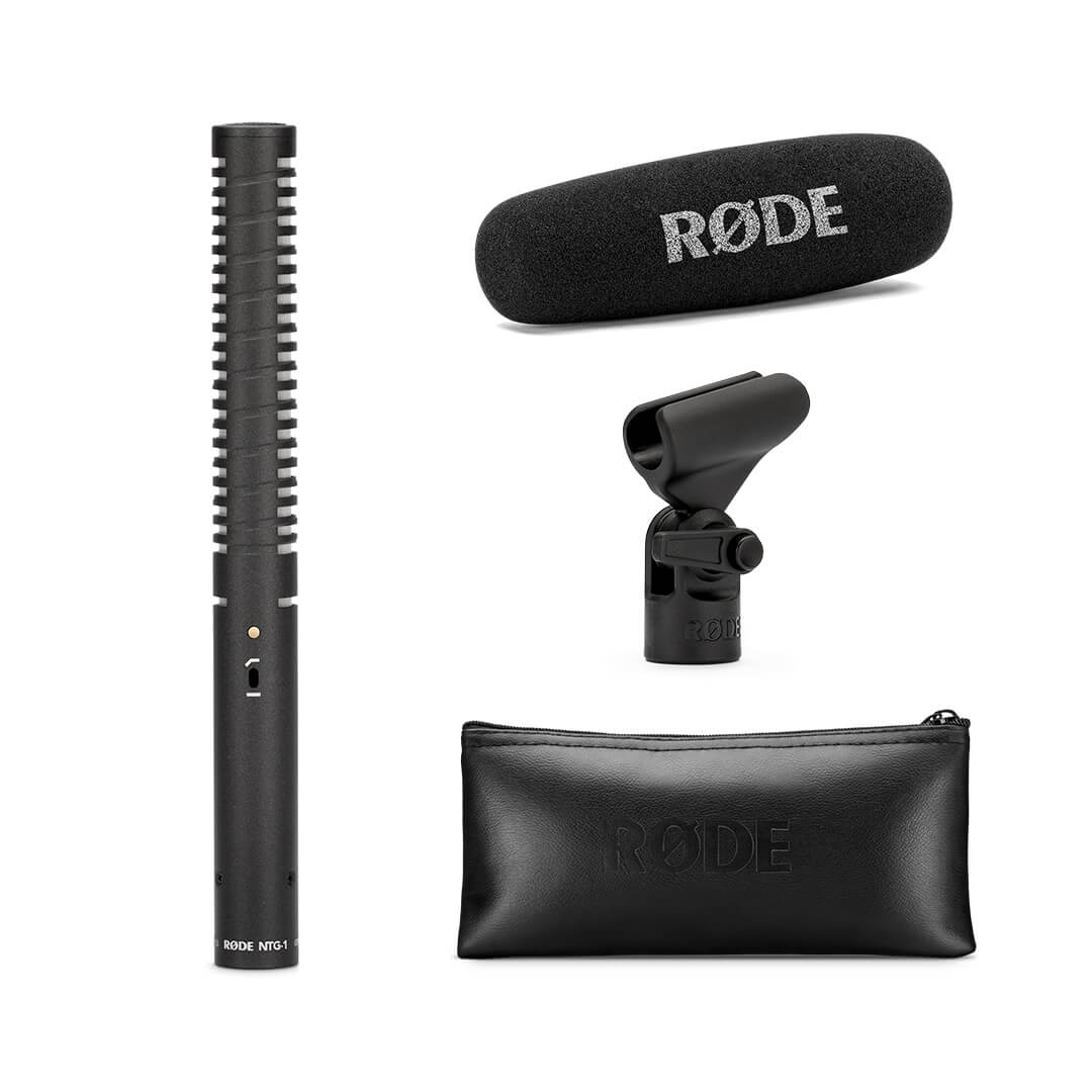 RODE premium shotgun mic with rechargeable battery unboxed with Rycote mount and cable