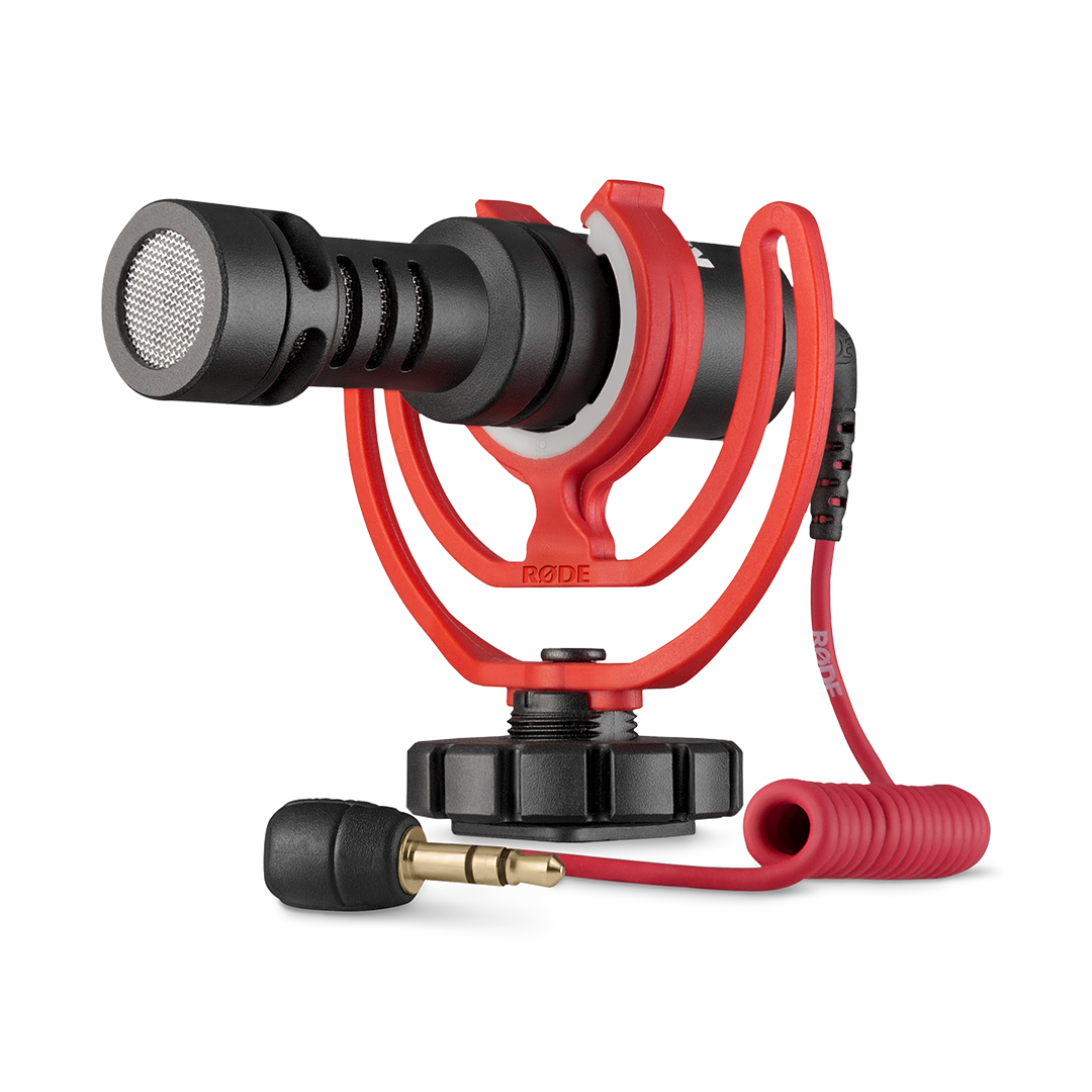 RODE VideoMicro on-camera hypercardioid microphone – front view with compact shotgun body