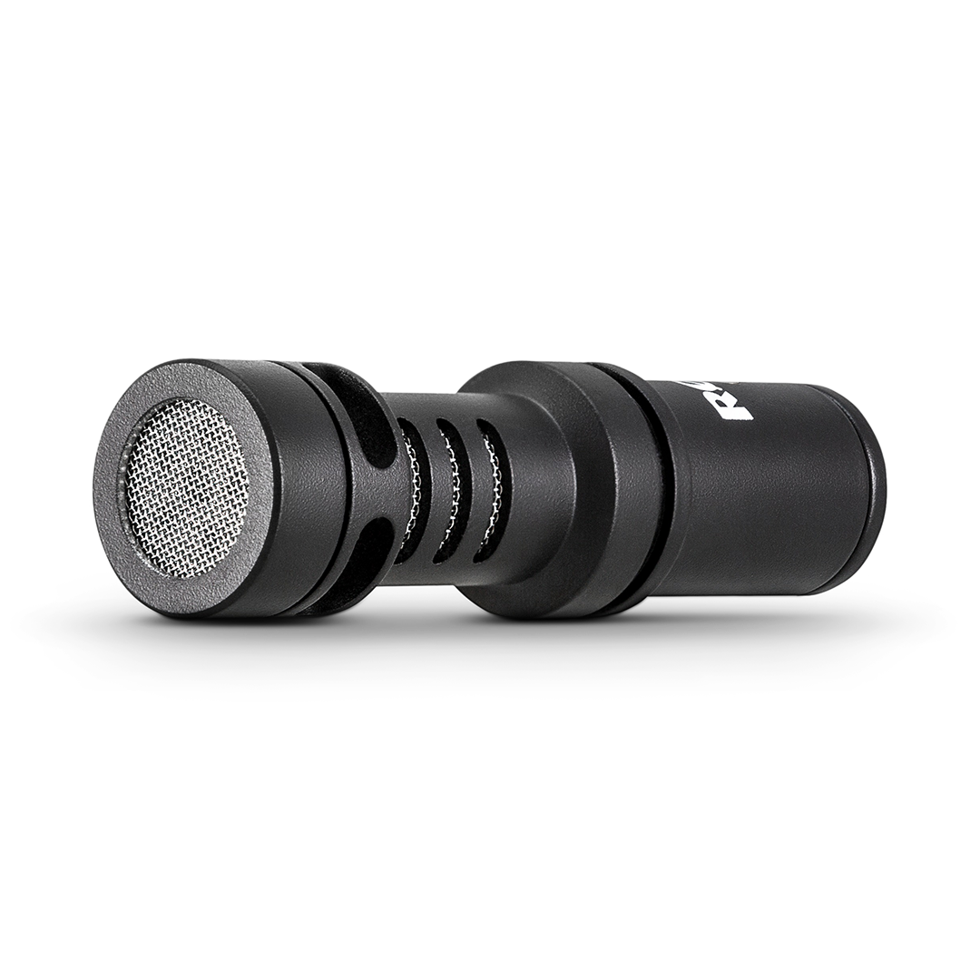 Left side profile of RODE VideoMicro compact on-camera mic with slim aluminium body