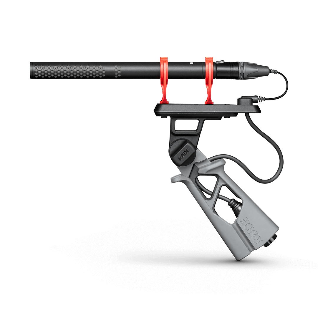 Left side profile of RODE precision shotgun mic showing long interference tube design